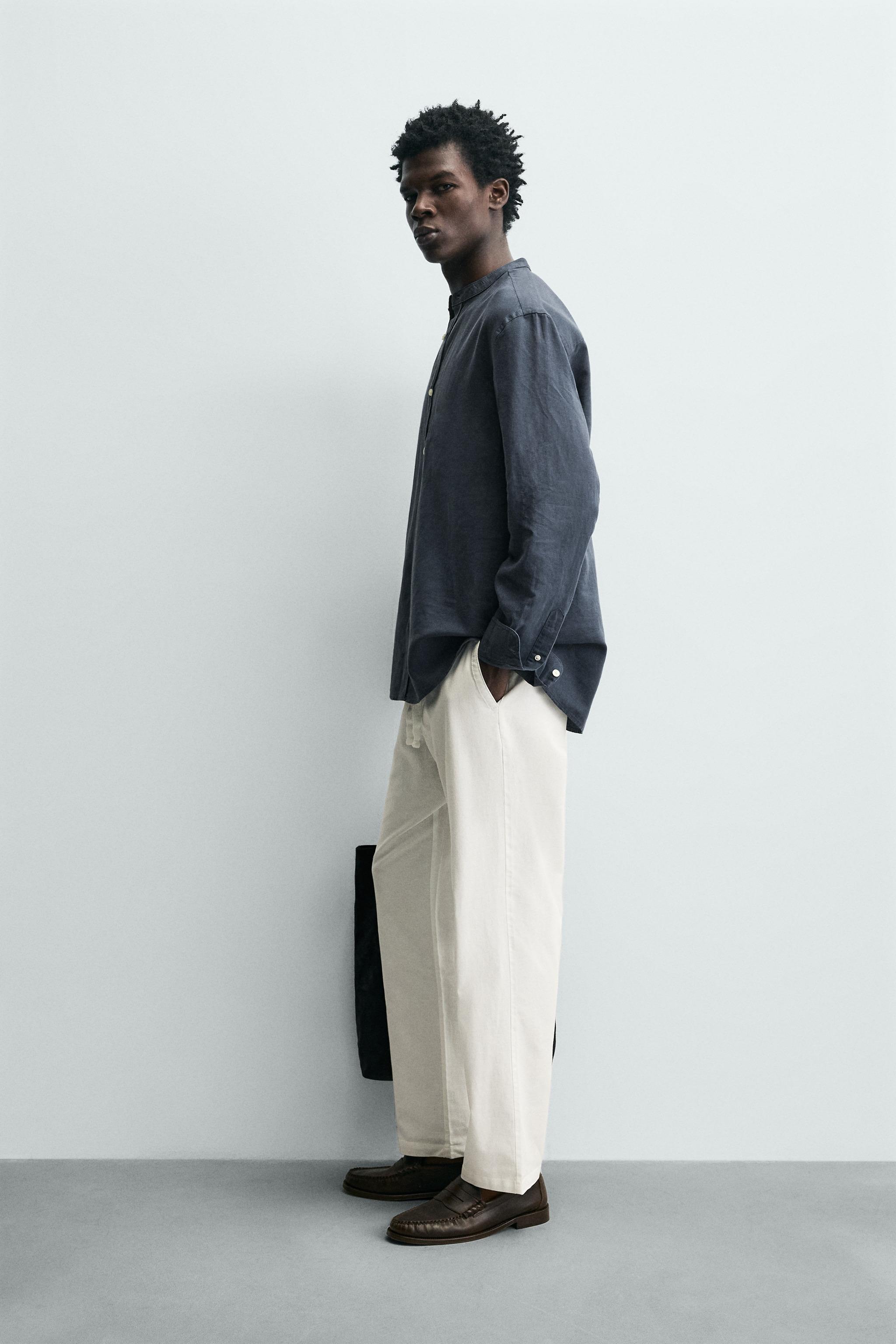 Linen Blend Relaxed Fit Trousers (Oyster White)