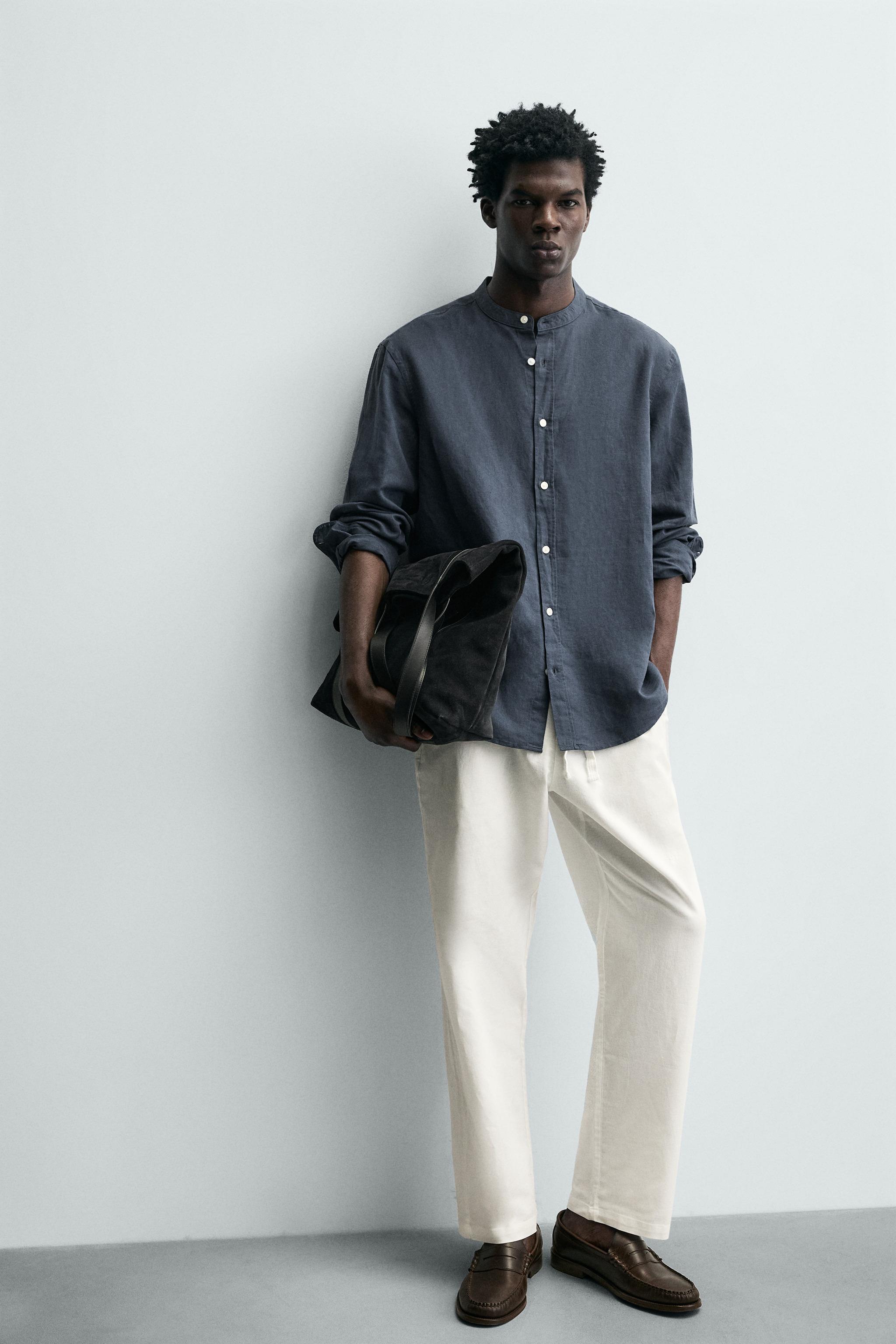 Linen Blend Relaxed Fit Trousers (Oyster White)