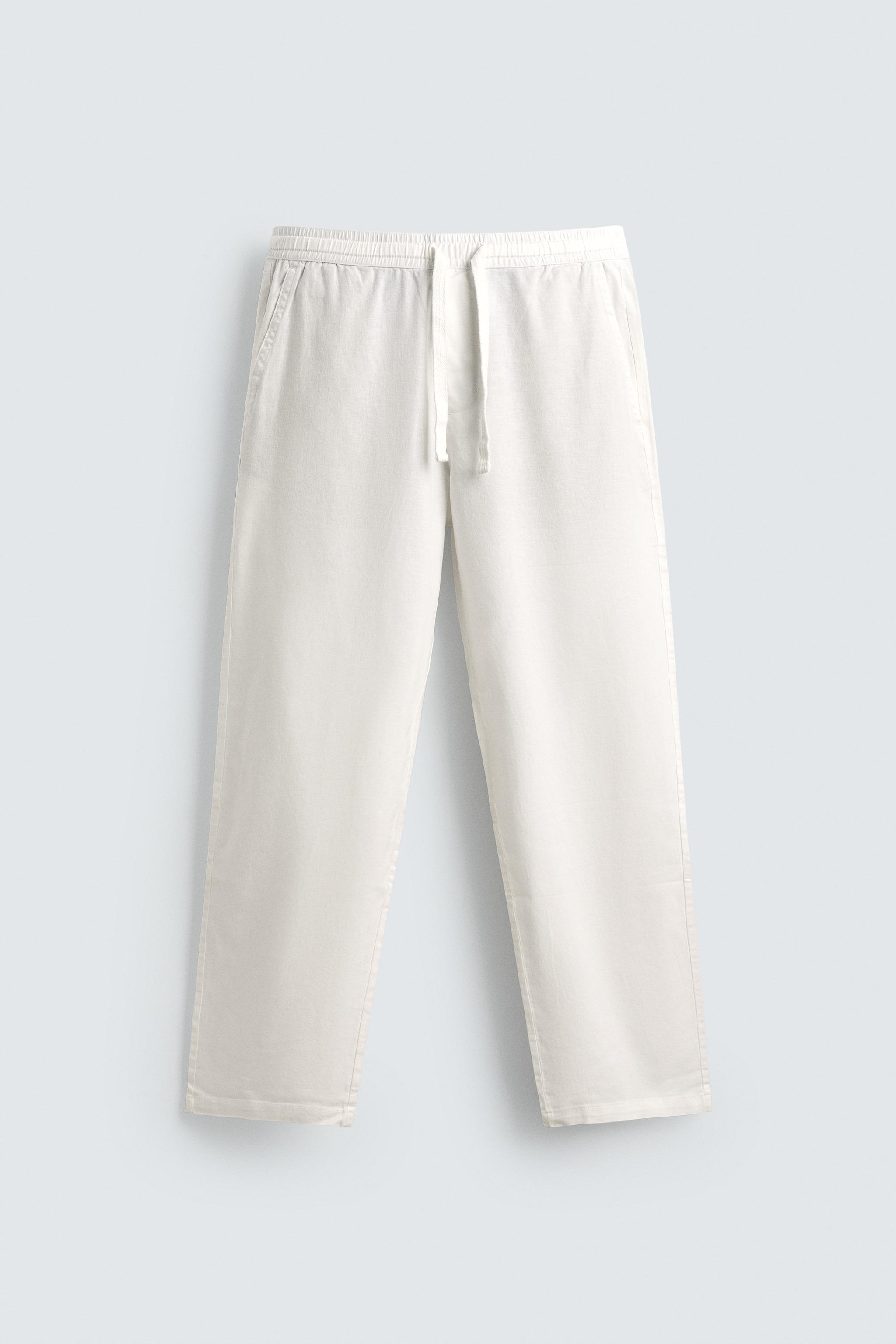 Linen Blend Relaxed Fit Trousers (Oyster White)