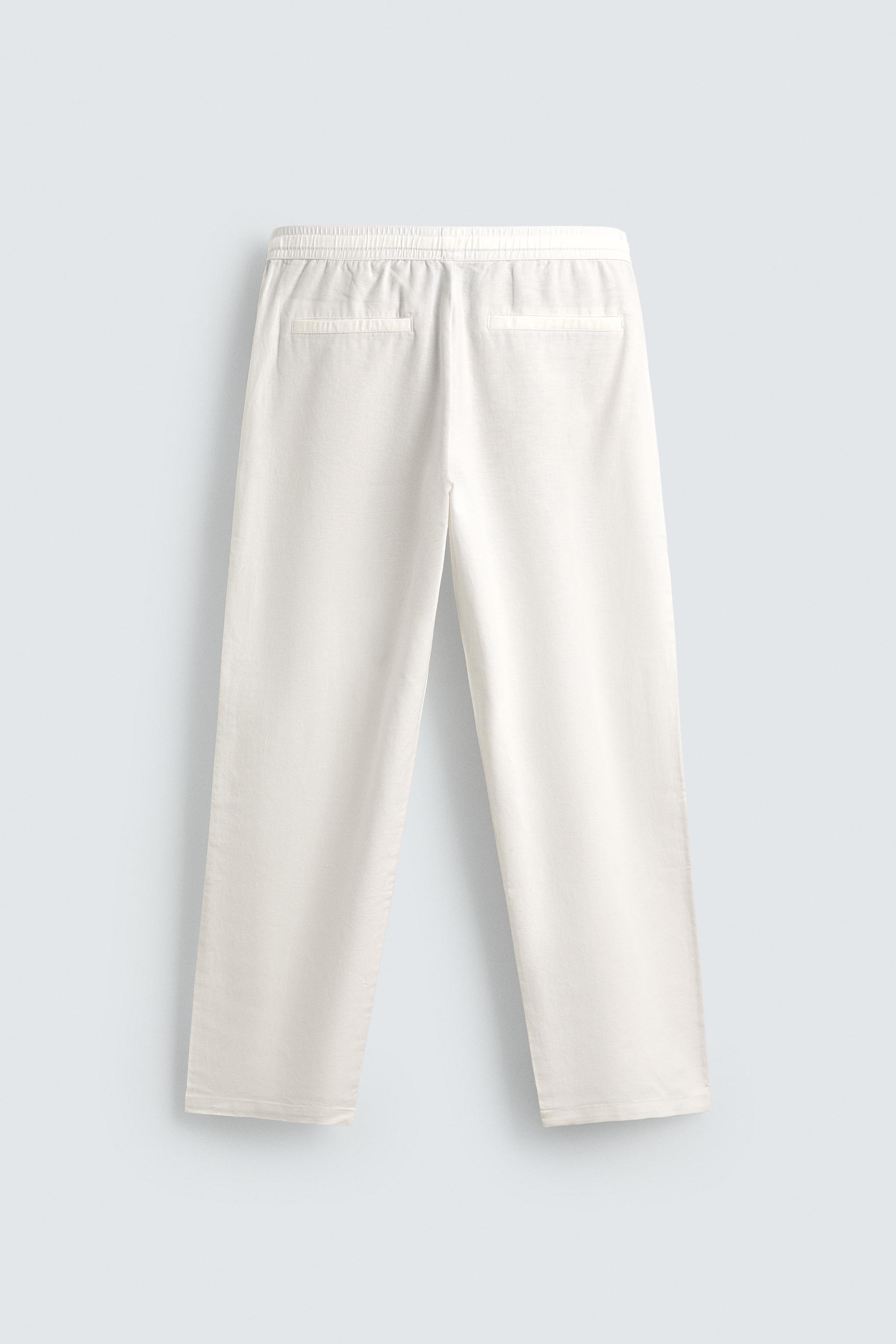 Linen Blend Relaxed Fit Trousers (Oyster White)