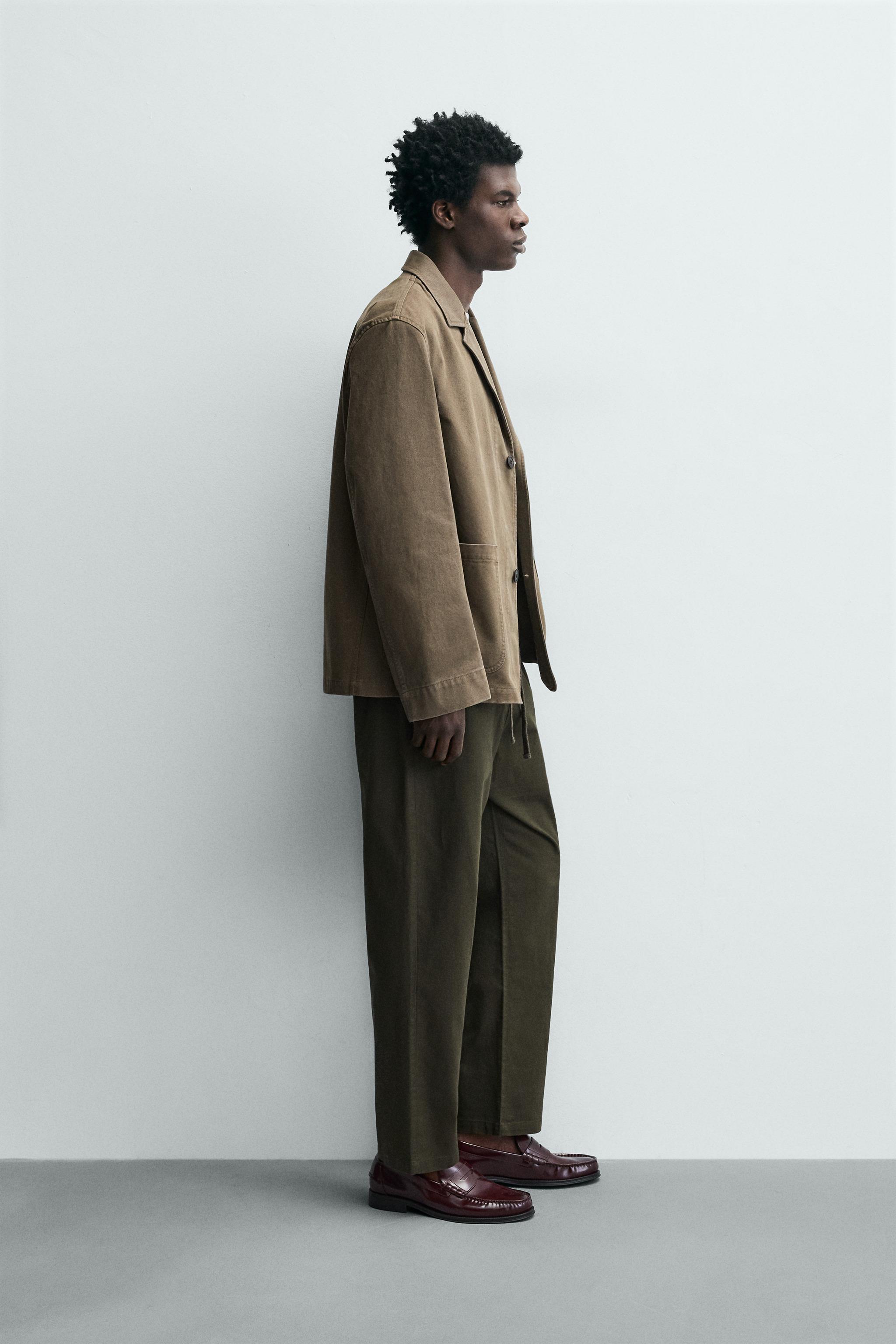 Linen Blend Relaxed Fit Trousers (Dark Khaki)