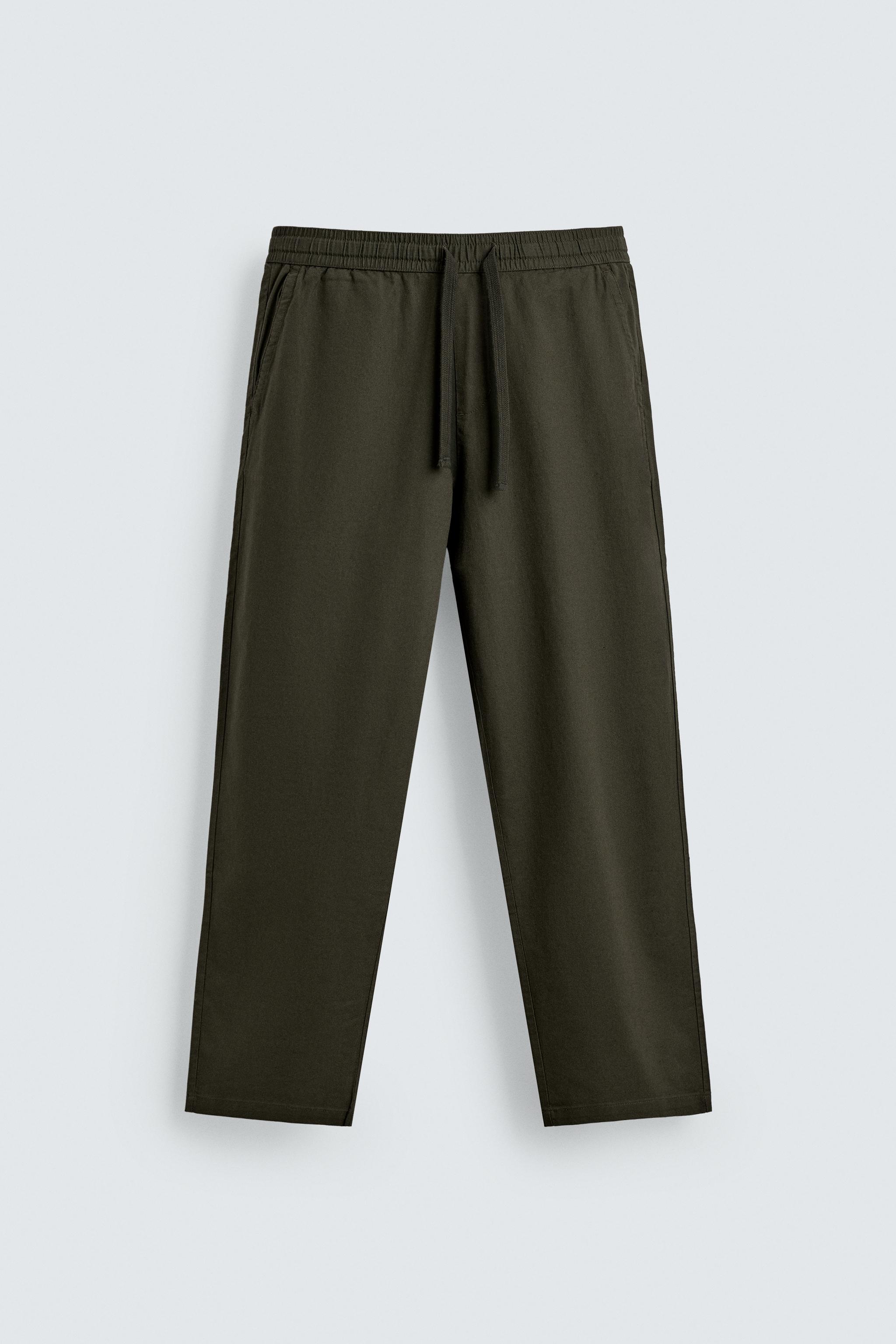 Linen Blend Relaxed Fit Trousers (Dark Khaki)
