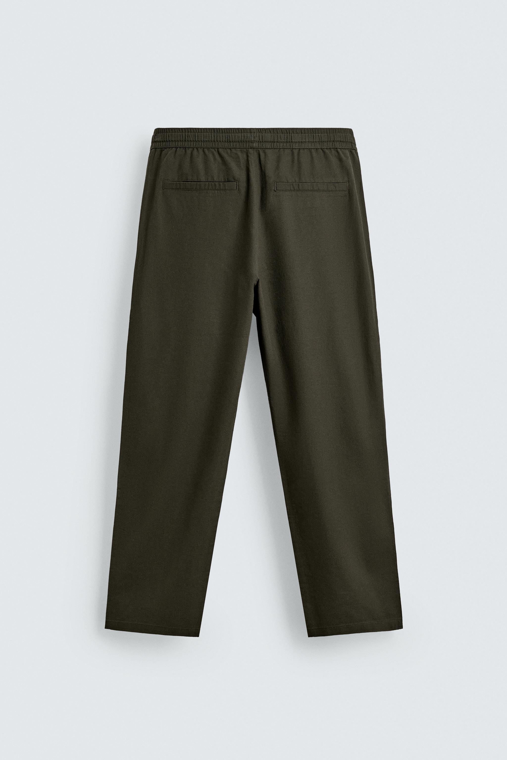 Linen Blend Relaxed Fit Trousers (Dark Khaki)