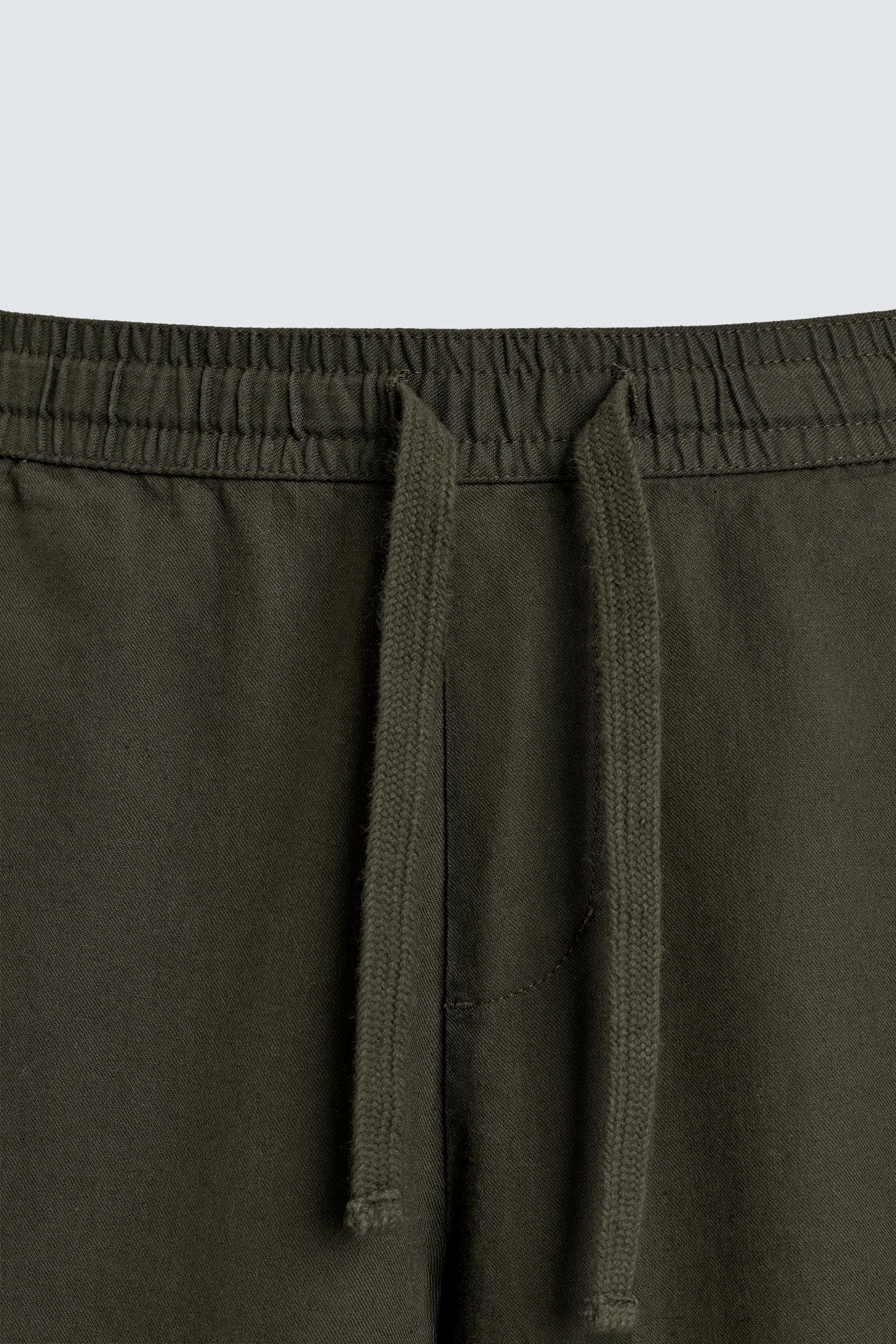 Linen Blend Relaxed Fit Trousers (Dark Khaki)