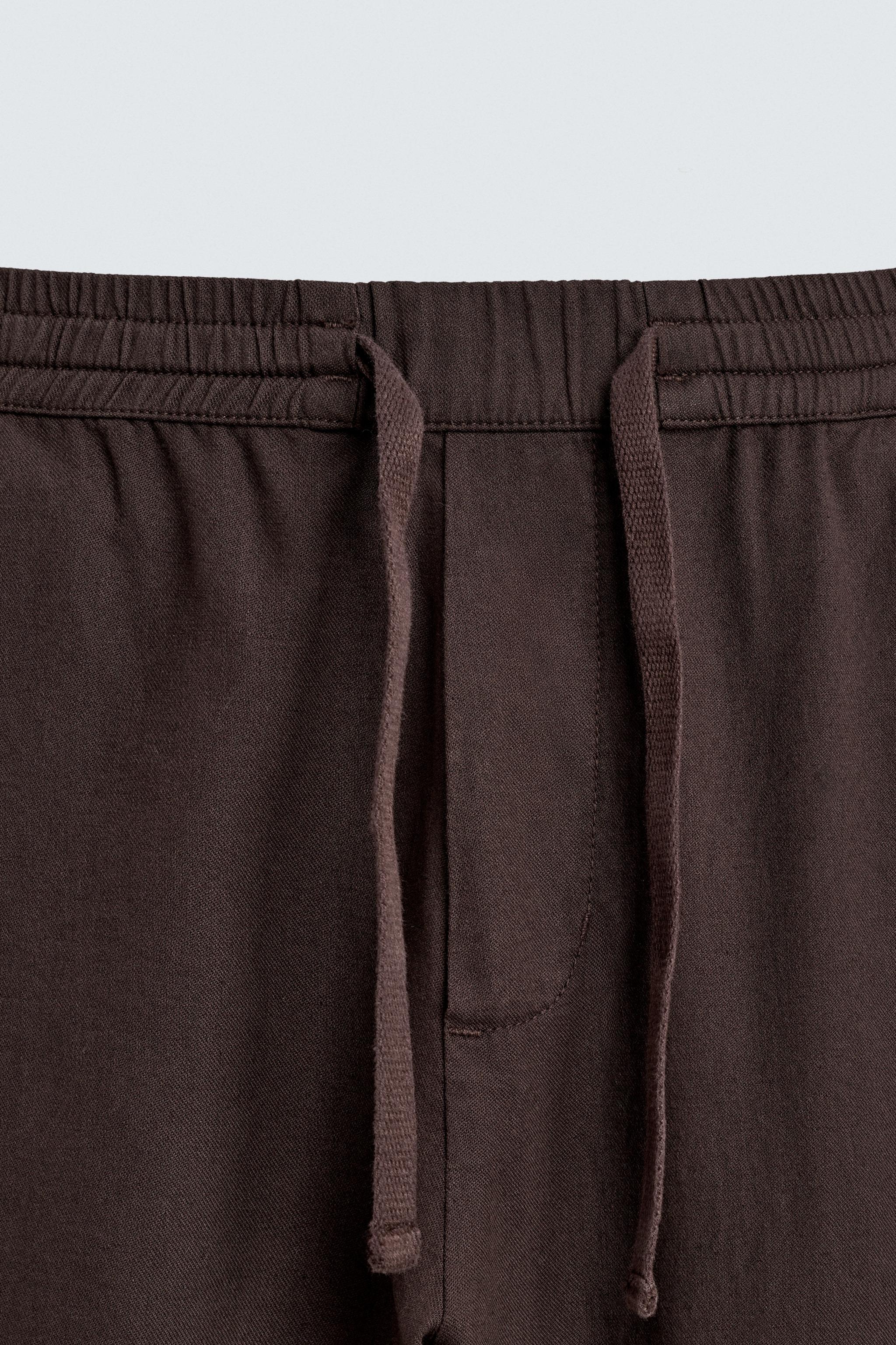 Linen Blend Relaxed Fit Trousers (Brown)
