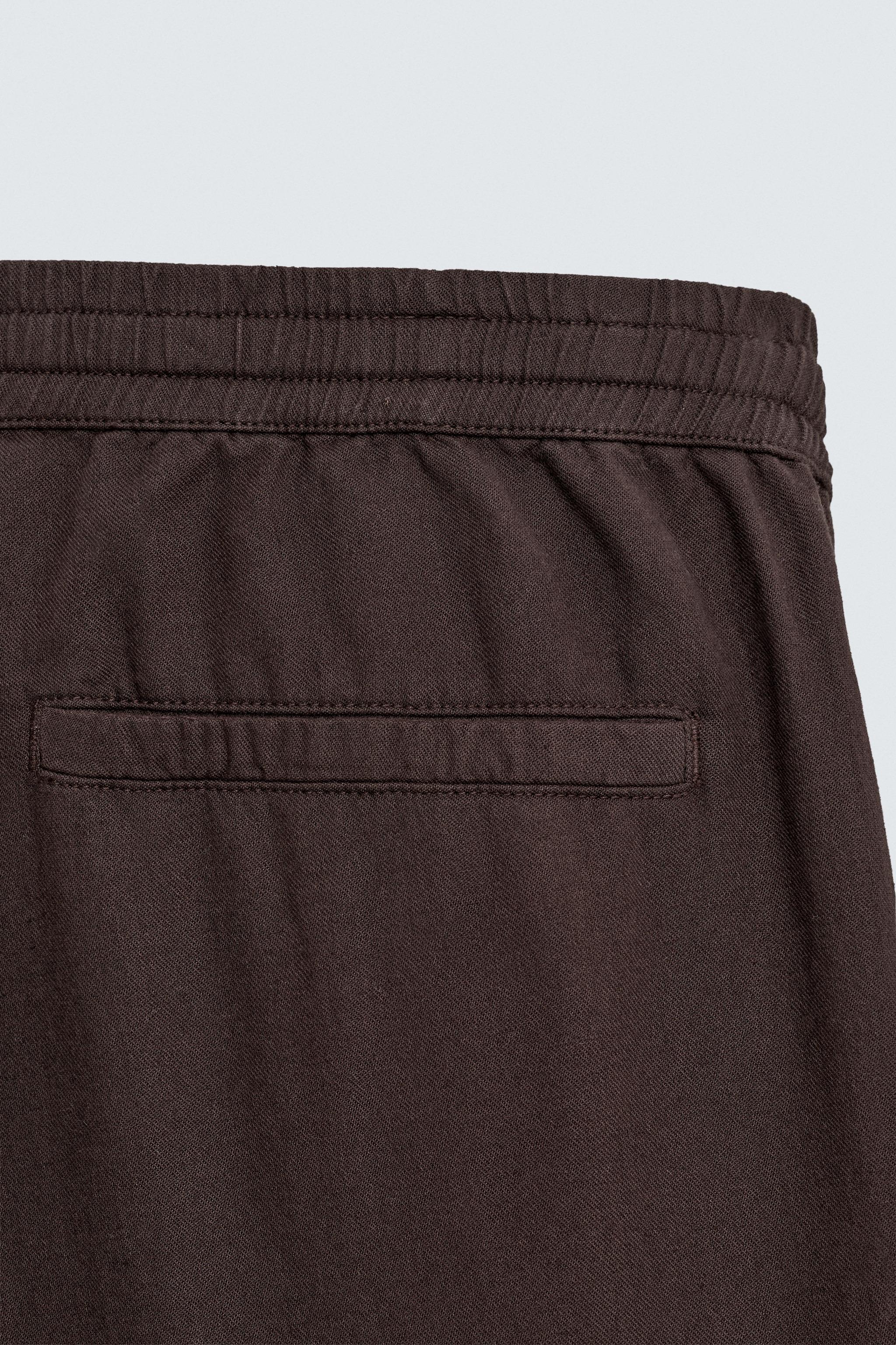 Linen Blend Relaxed Fit Trousers (Brown)