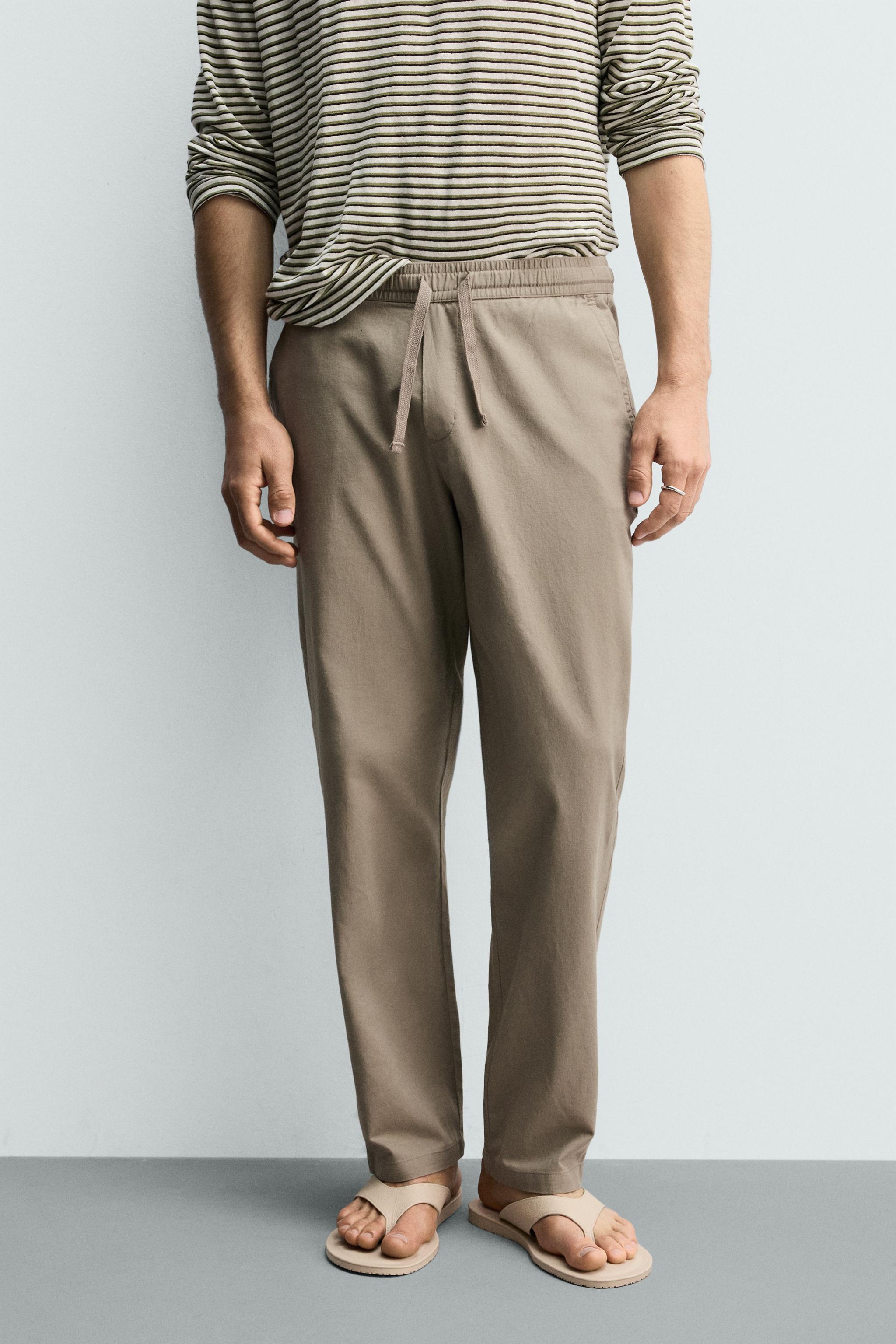 Linen Blend Relaxed Fit Trousers (Khaki)