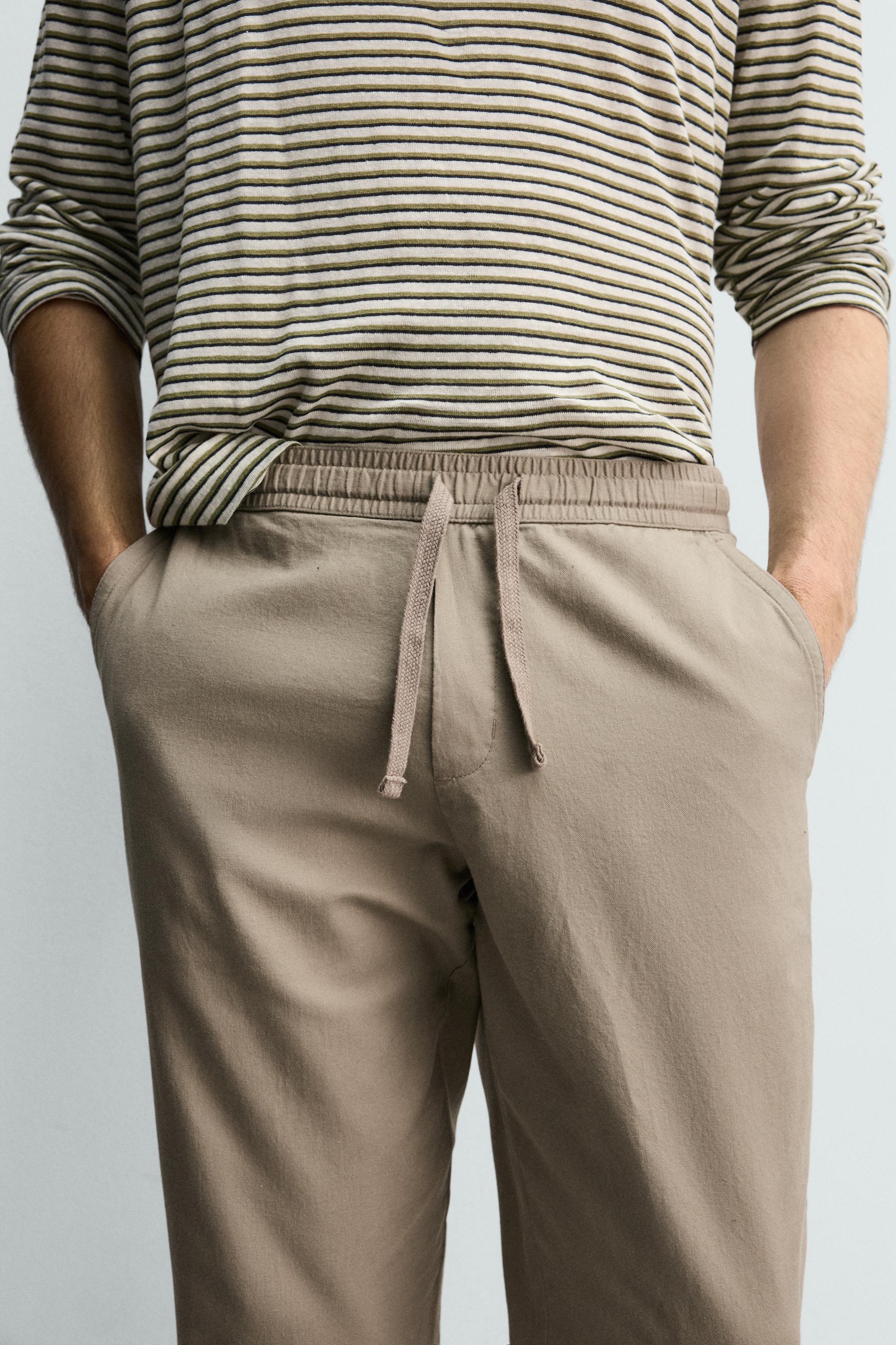 Linen Blend Relaxed Fit Trousers (Khaki)