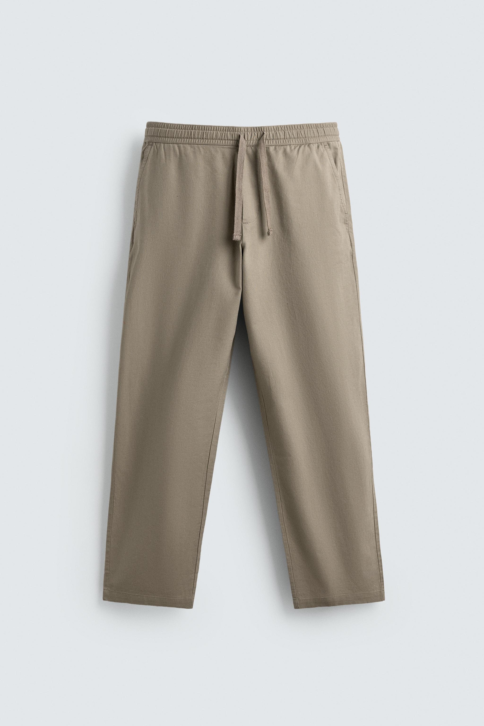 Linen Blend Relaxed Fit Trousers (Khaki)