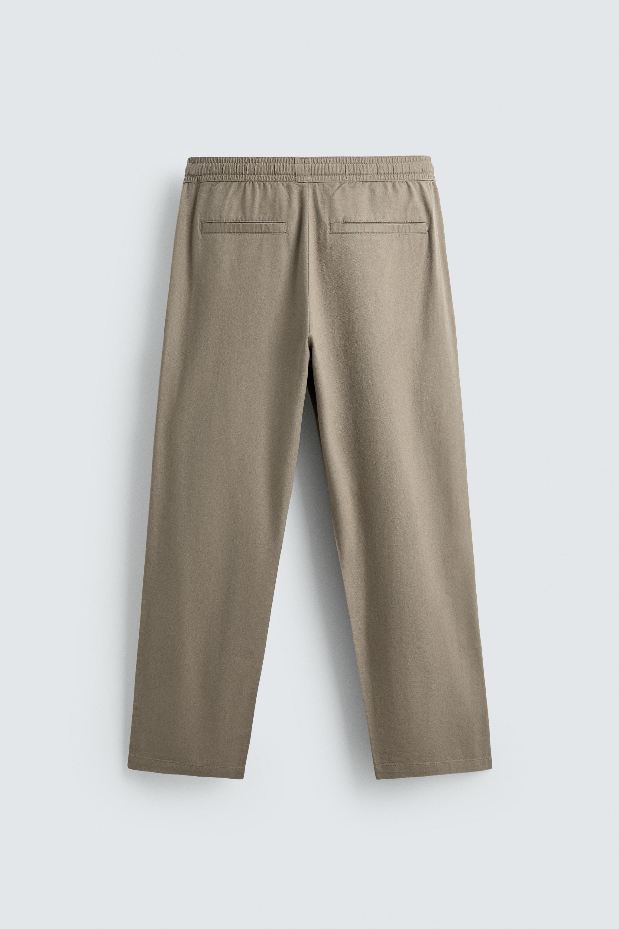 Linen Blend Relaxed Fit Trousers (Khaki)