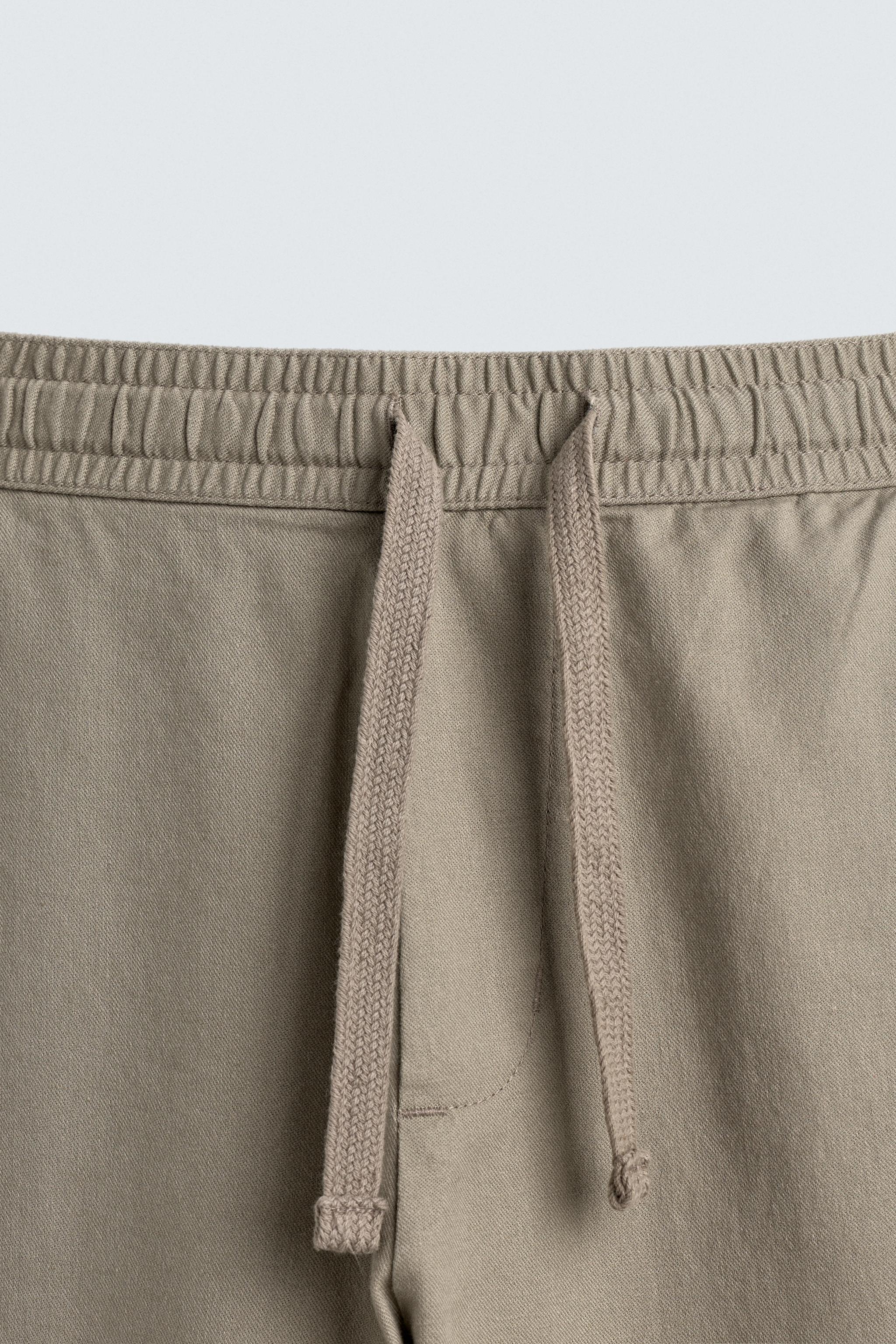 Linen Blend Relaxed Fit Trousers (Khaki)