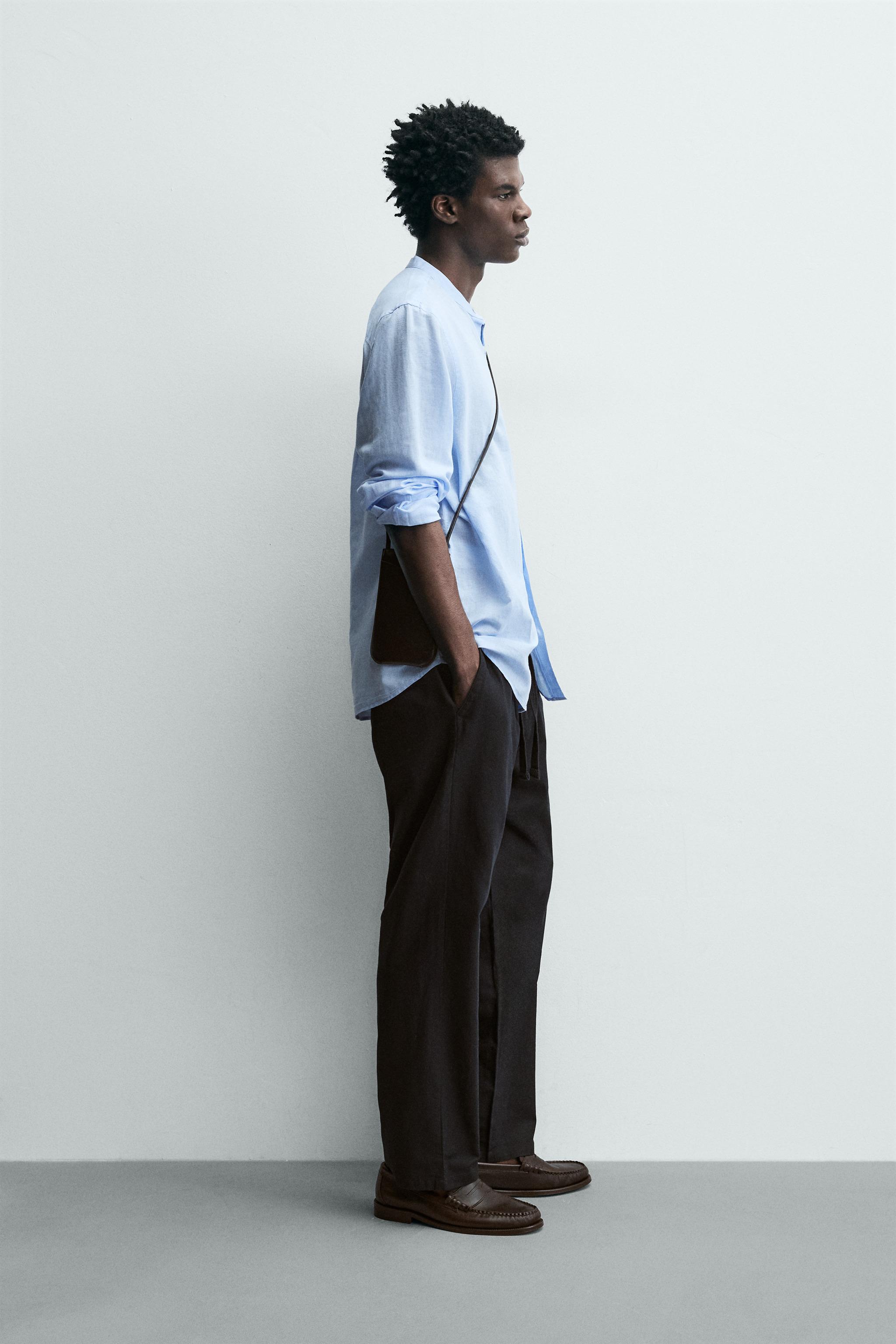 Linen Blend Relaxed Fit Trousers (Black)