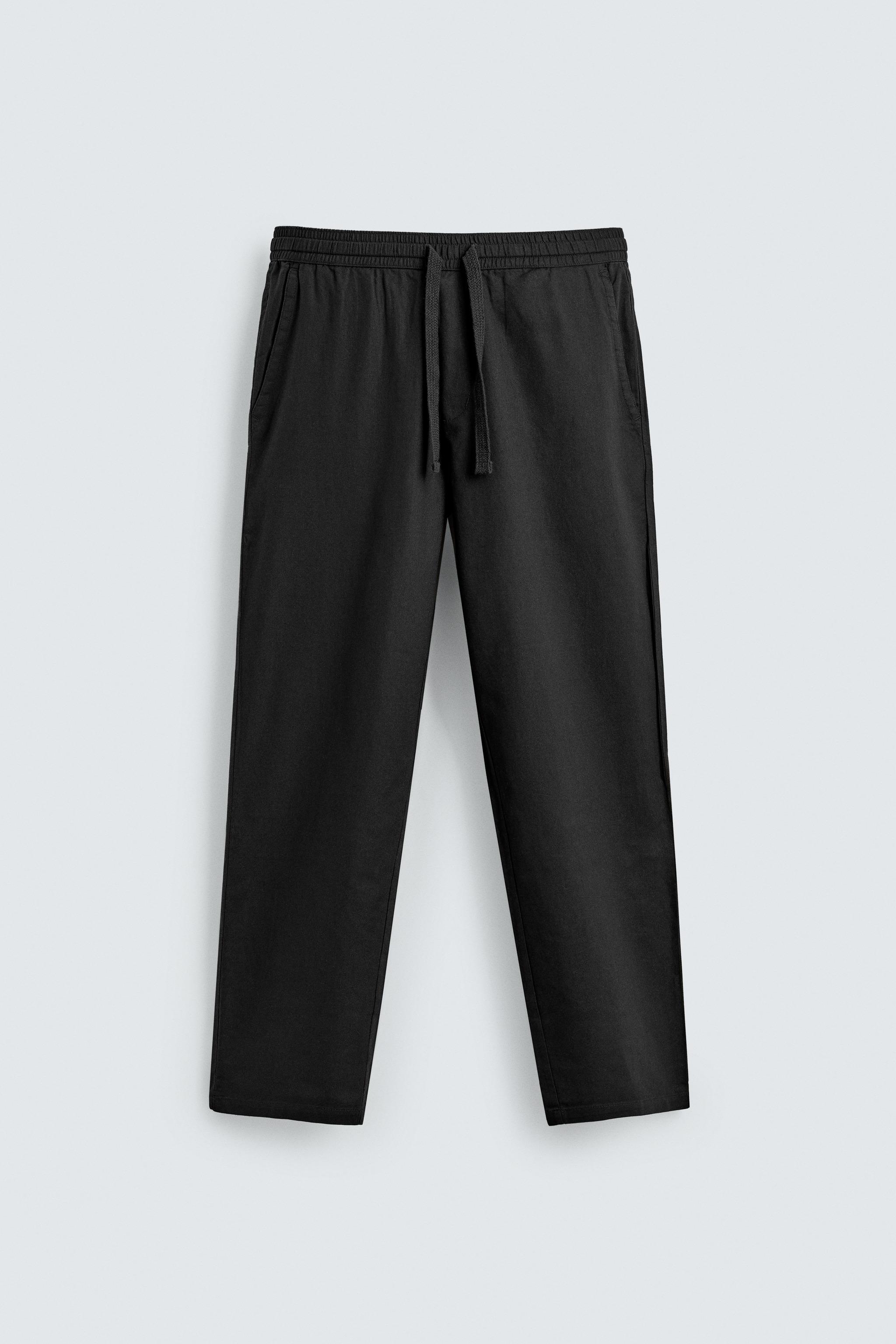 Linen Blend Relaxed Fit Trousers (Black)
