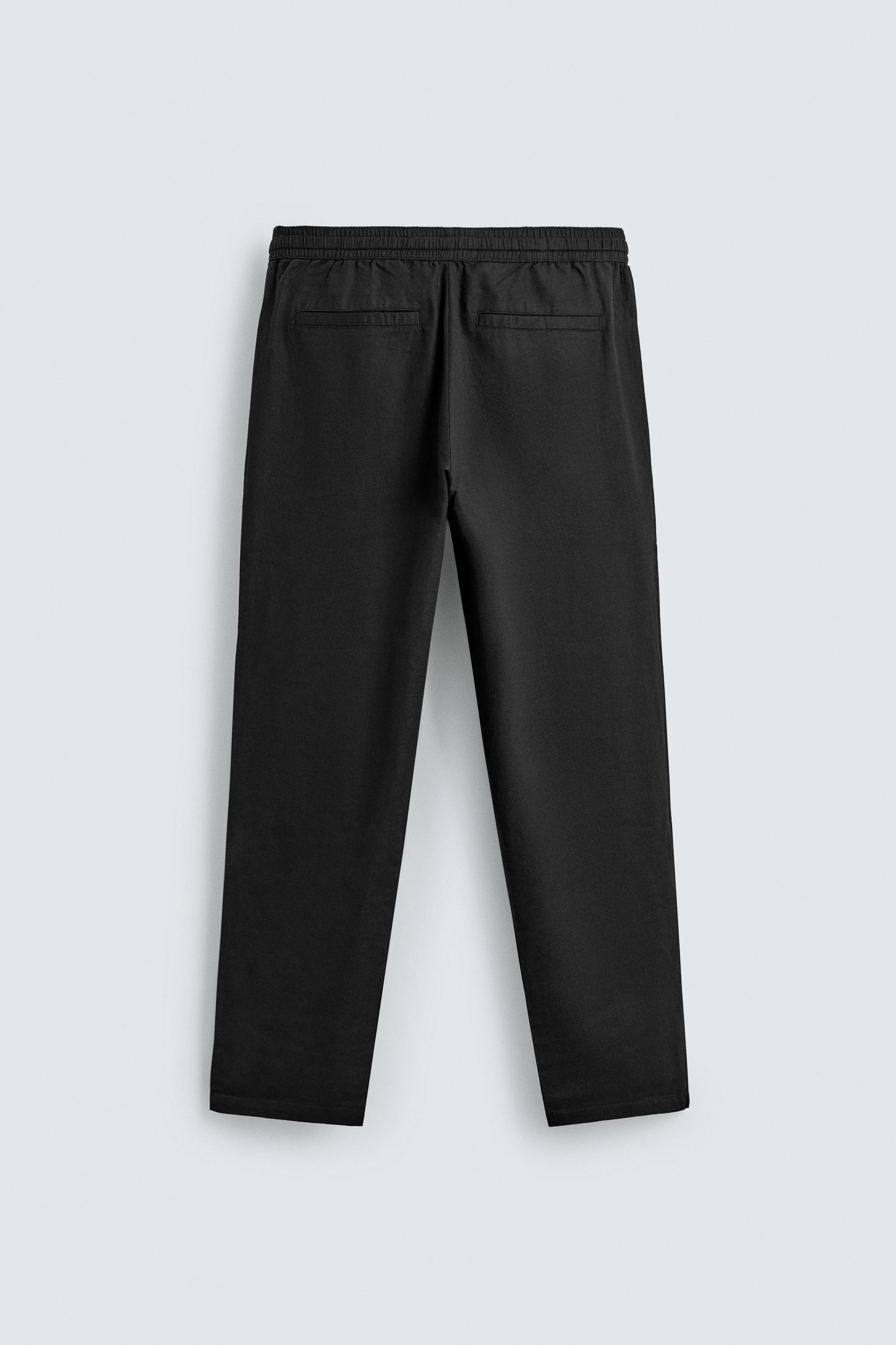 Linen Blend Relaxed Fit Trousers (Black)
