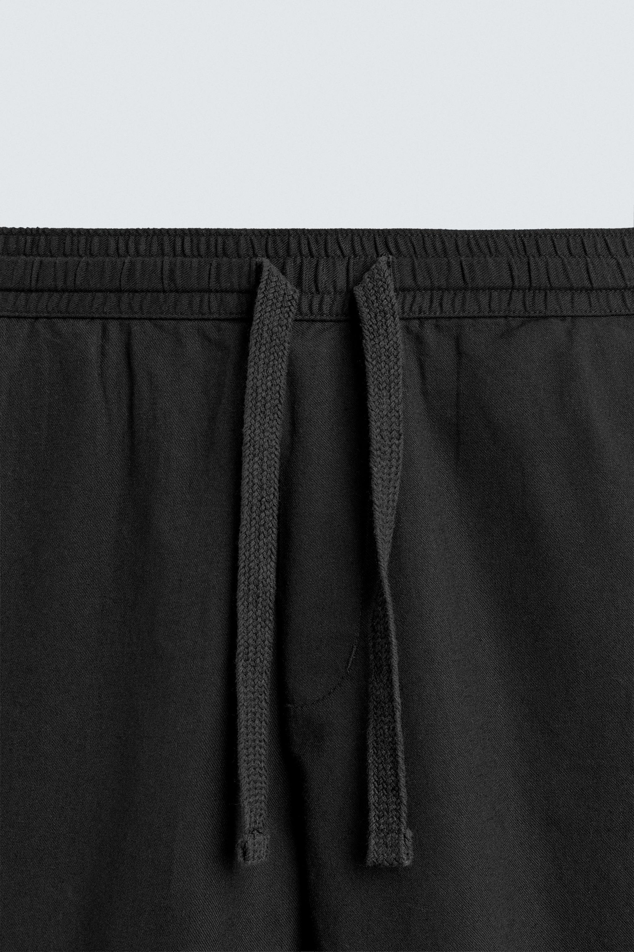 Linen Blend Relaxed Fit Trousers (Black)