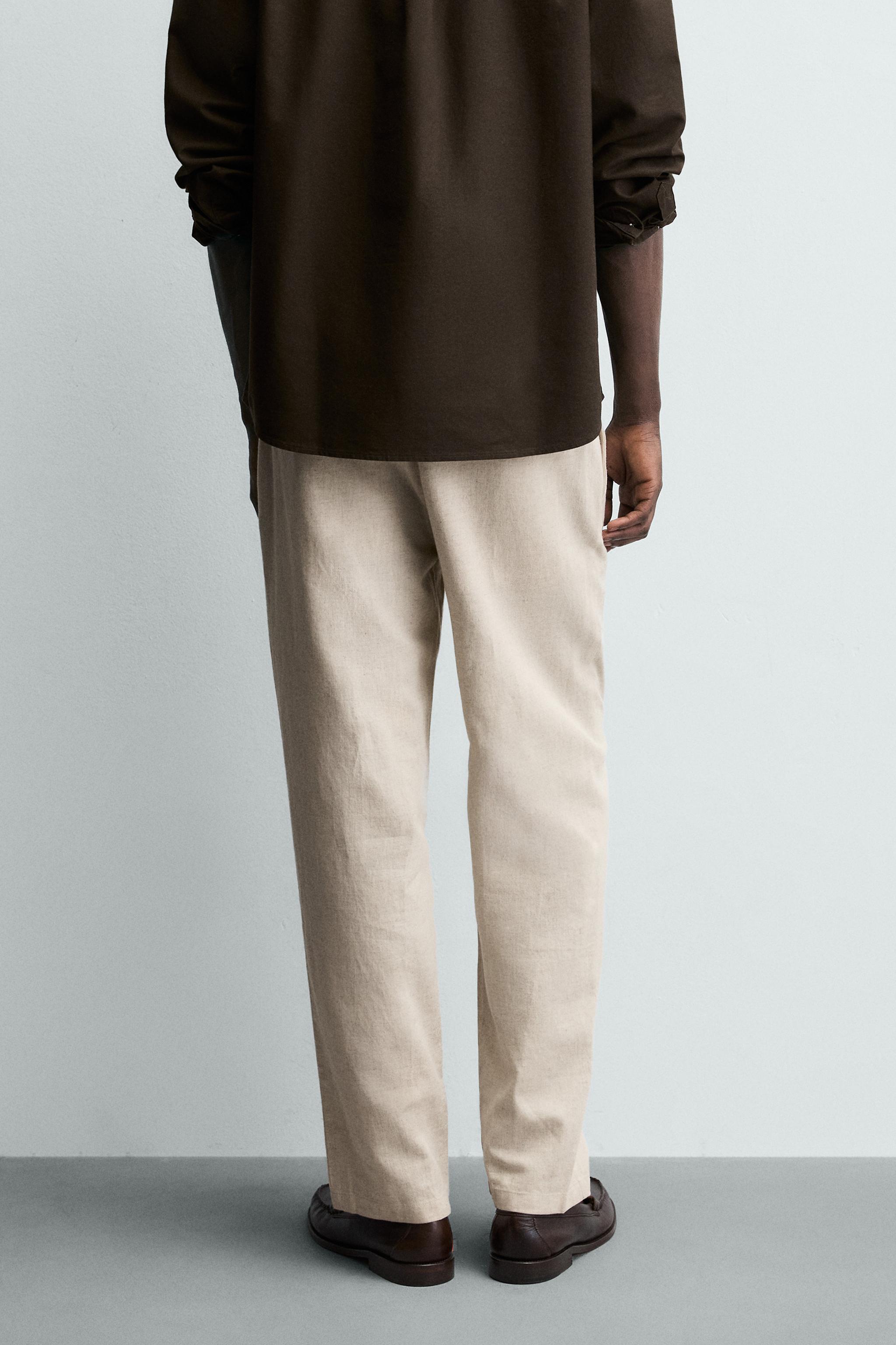 Linen Blend Relaxed Fit Trousers (Light Beige)