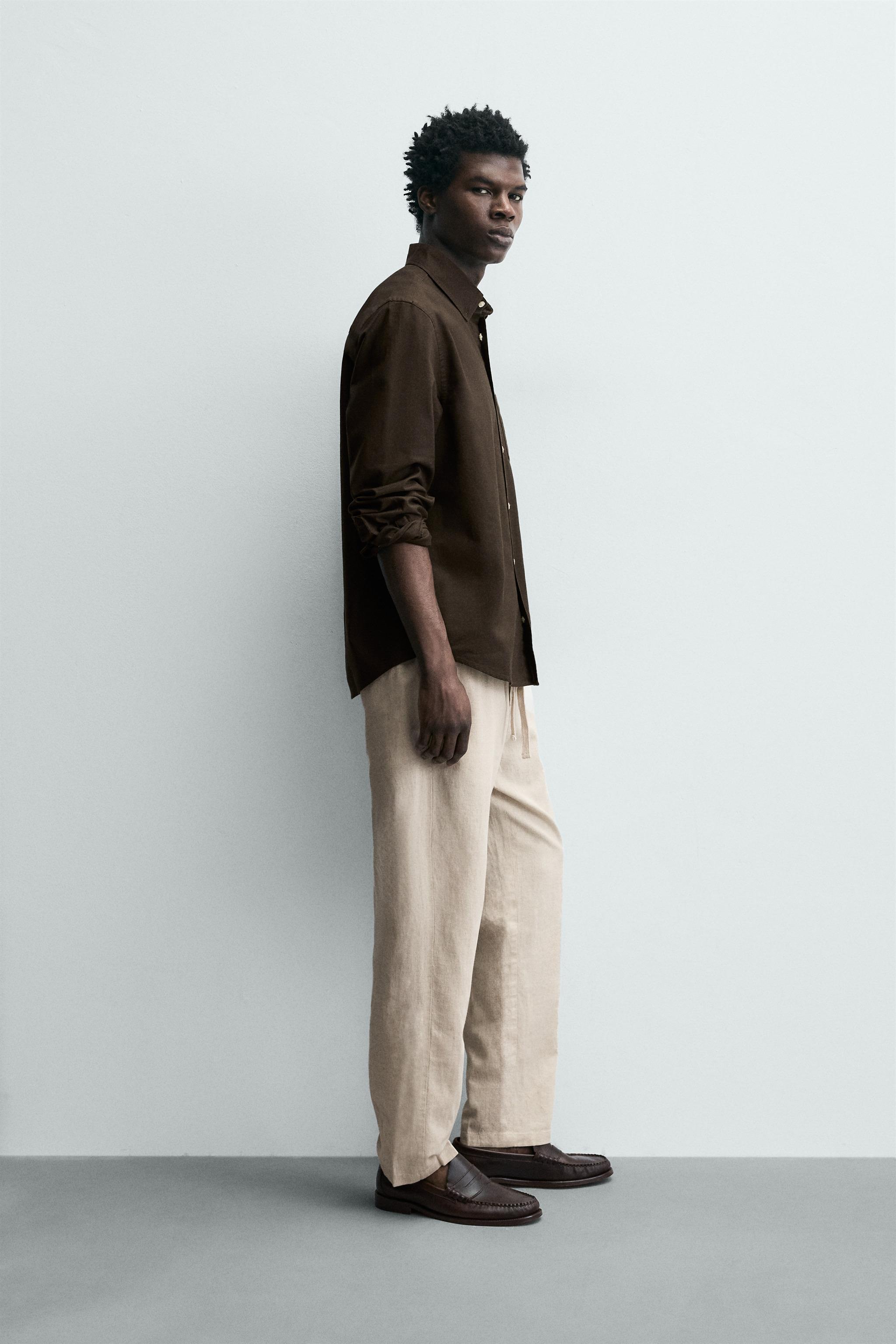 Linen Blend Relaxed Fit Trousers (Light Beige)