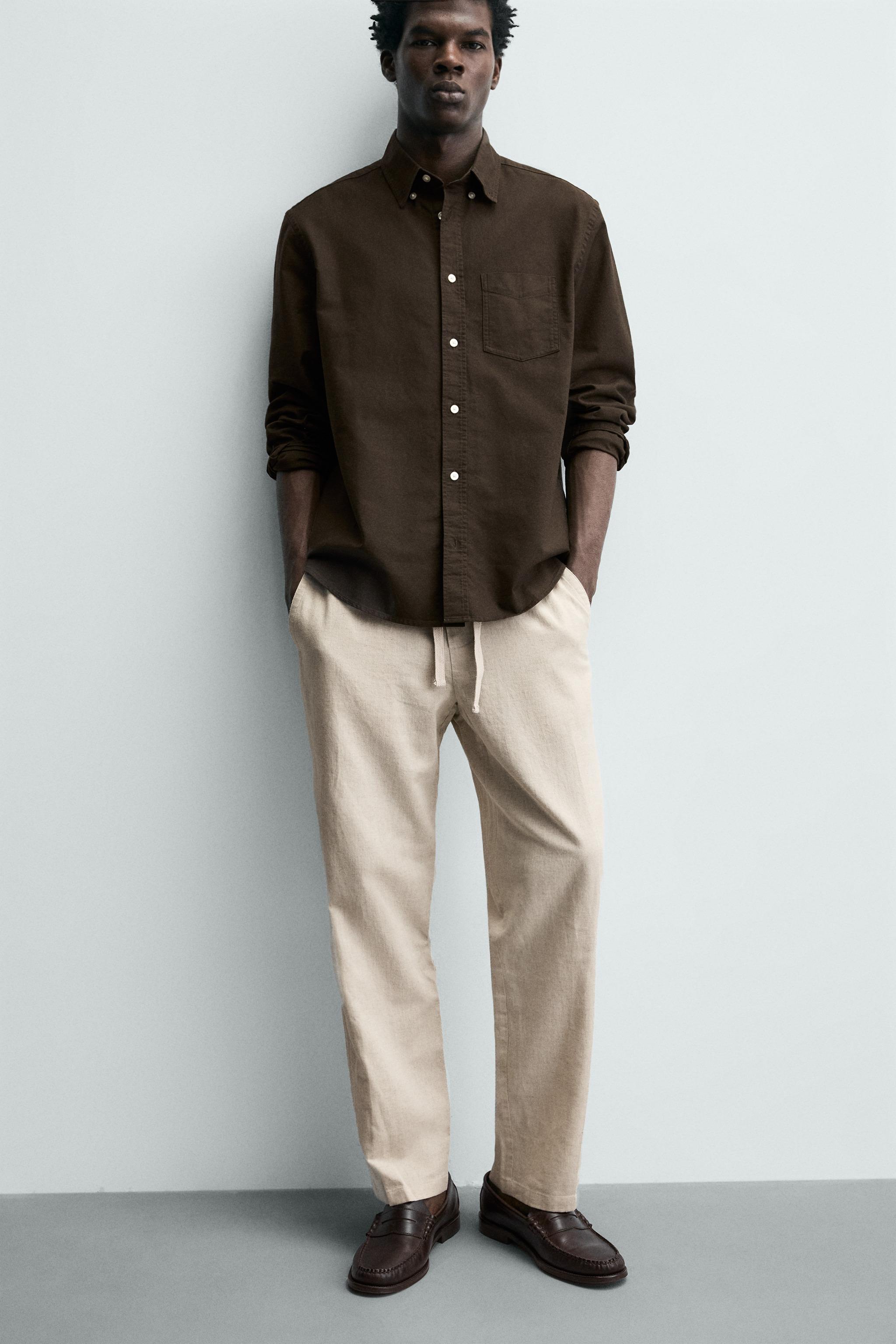 Linen Blend Relaxed Fit Trousers (Light Beige)