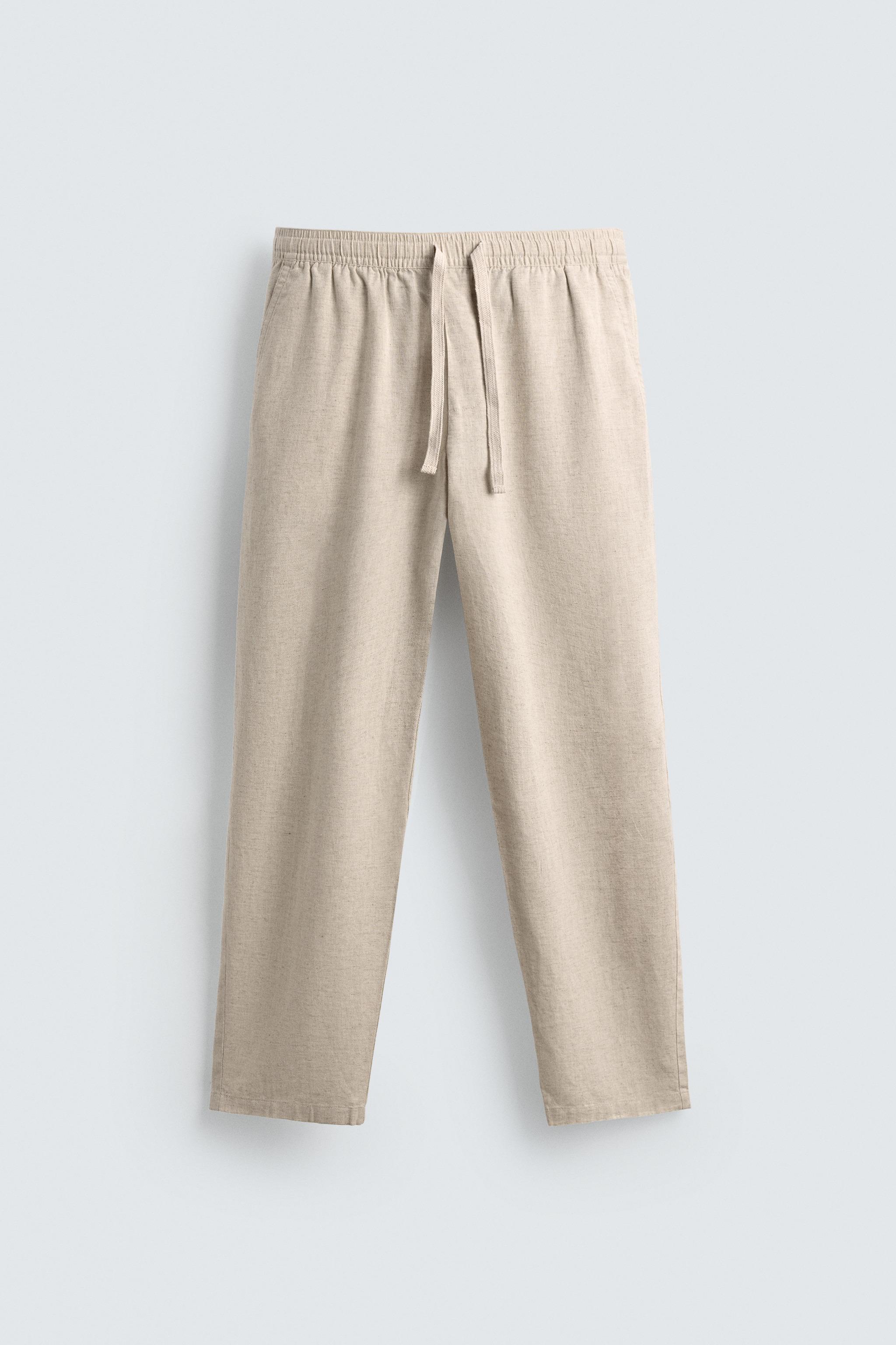 Linen Blend Relaxed Fit Trousers (Light Beige)