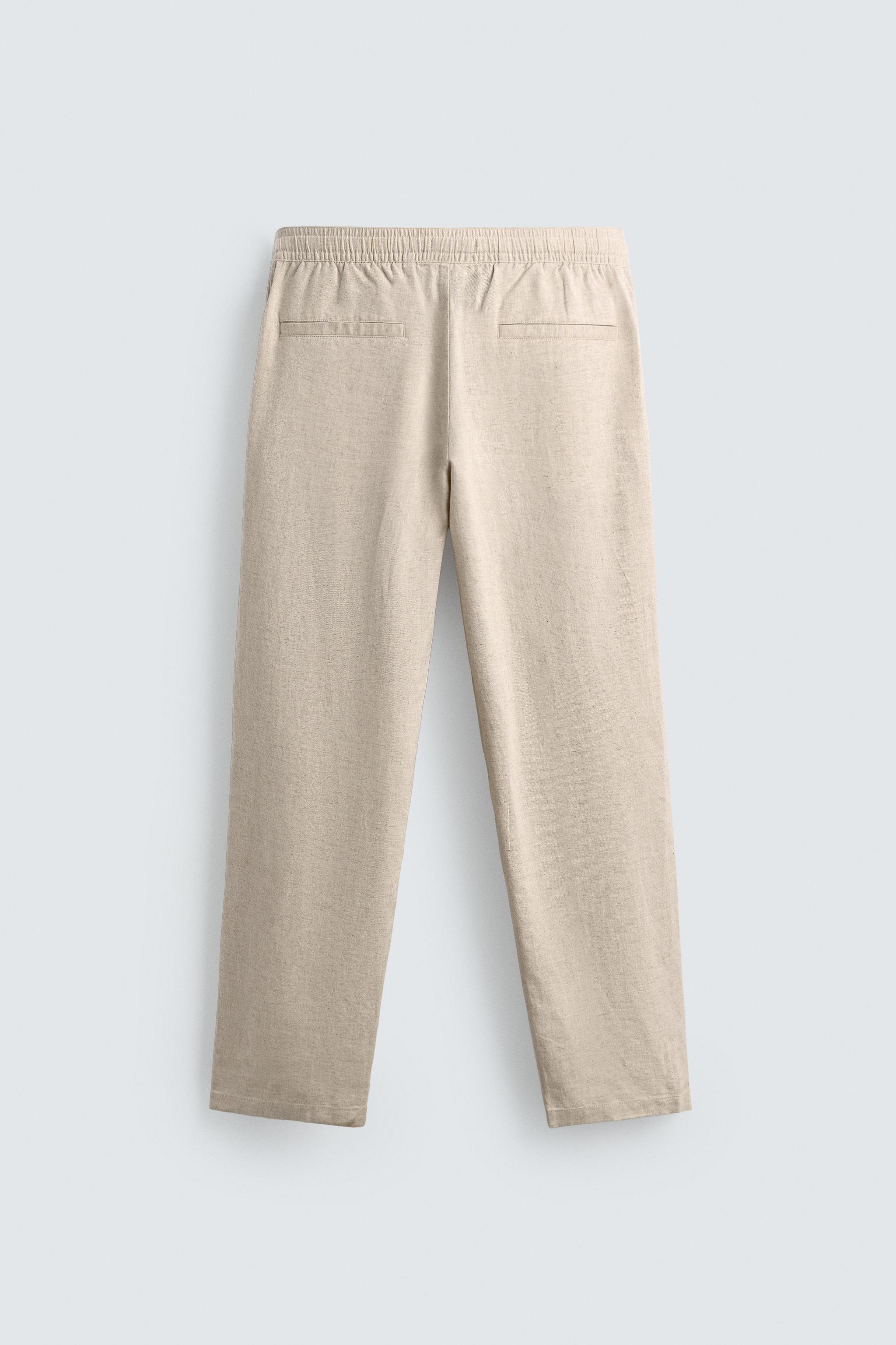 Linen Blend Relaxed Fit Trousers (Light Beige)