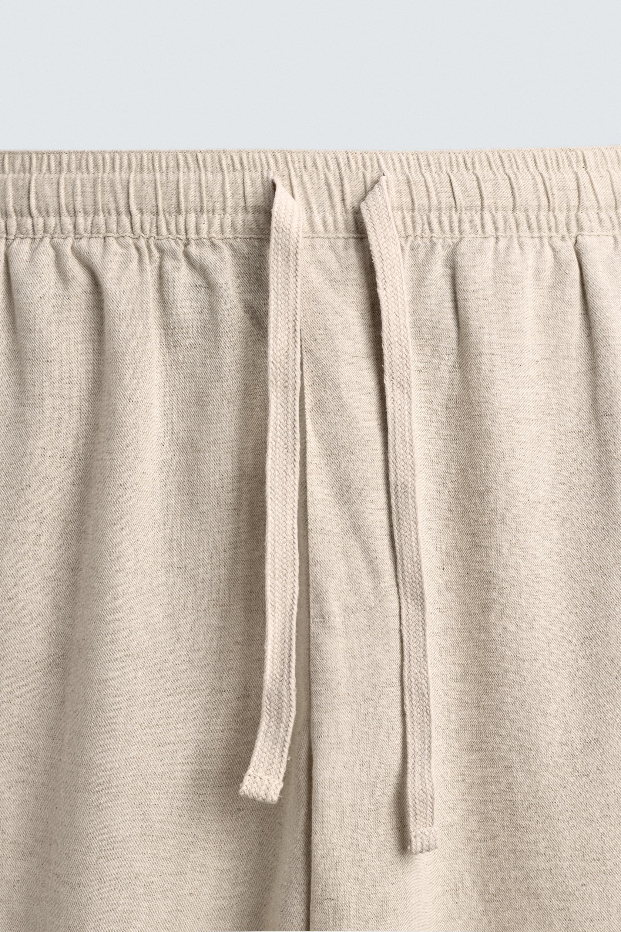 Linen Blend Relaxed Fit Trousers (Light Beige)