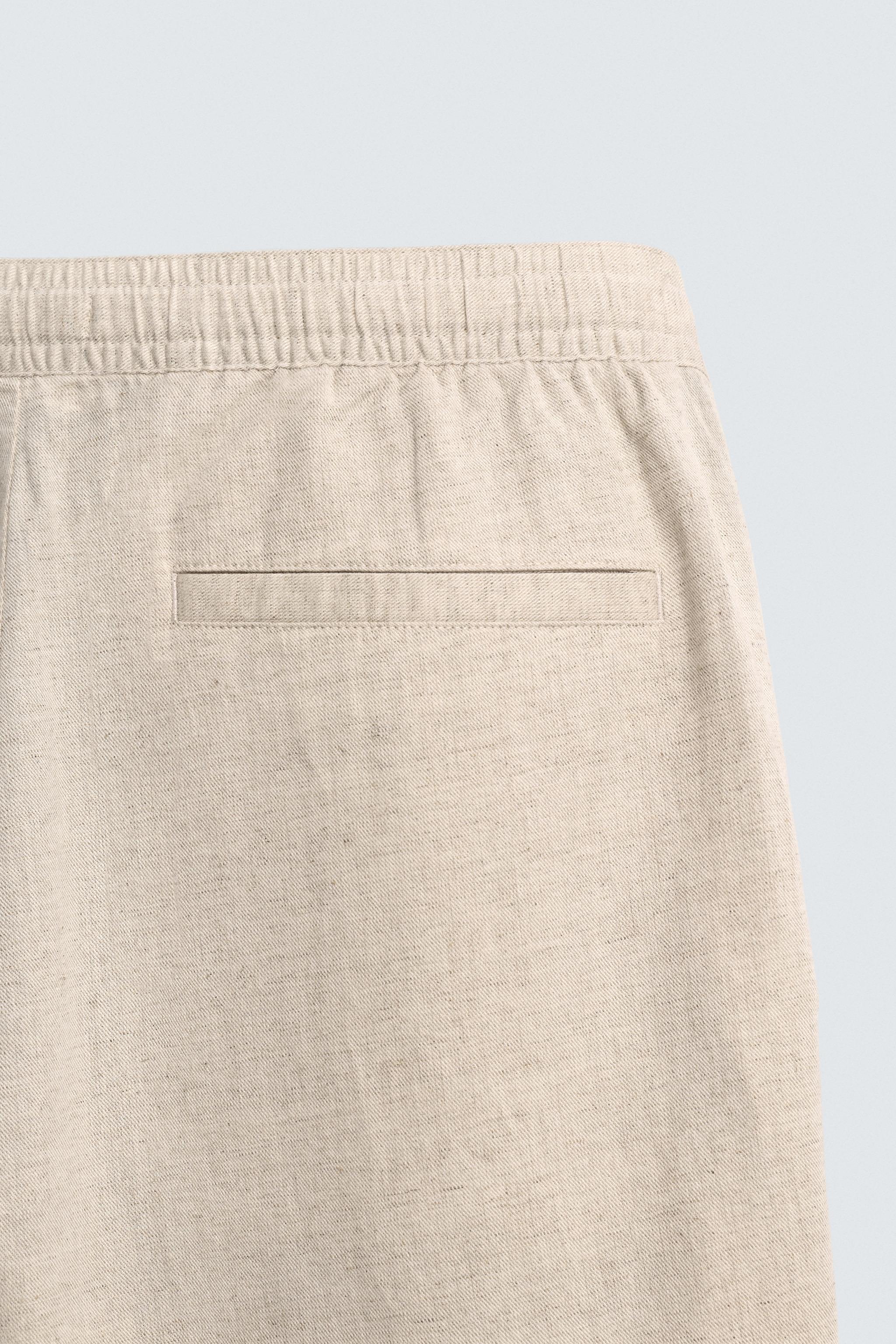 Linen Blend Relaxed Fit Trousers (Light Beige)
