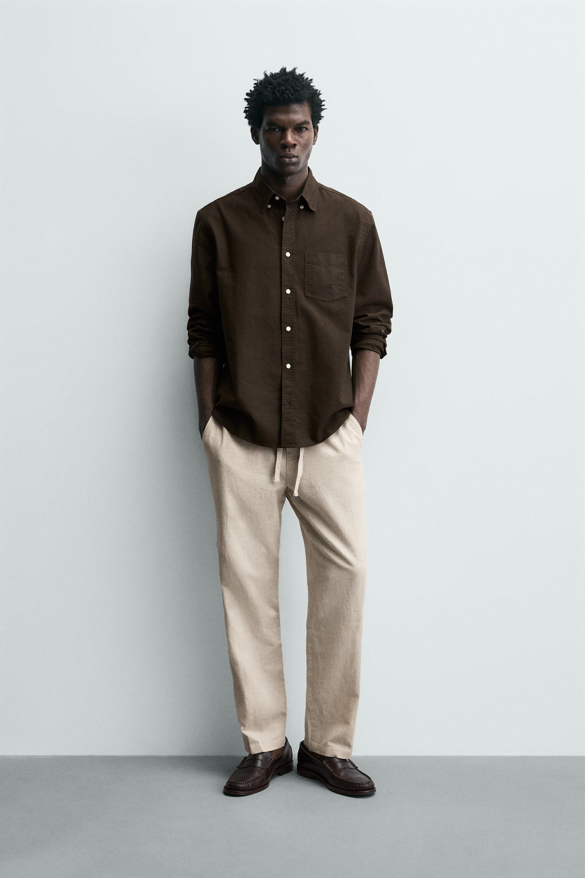 Linen Blend Relaxed Fit Trousers (Light Beige)