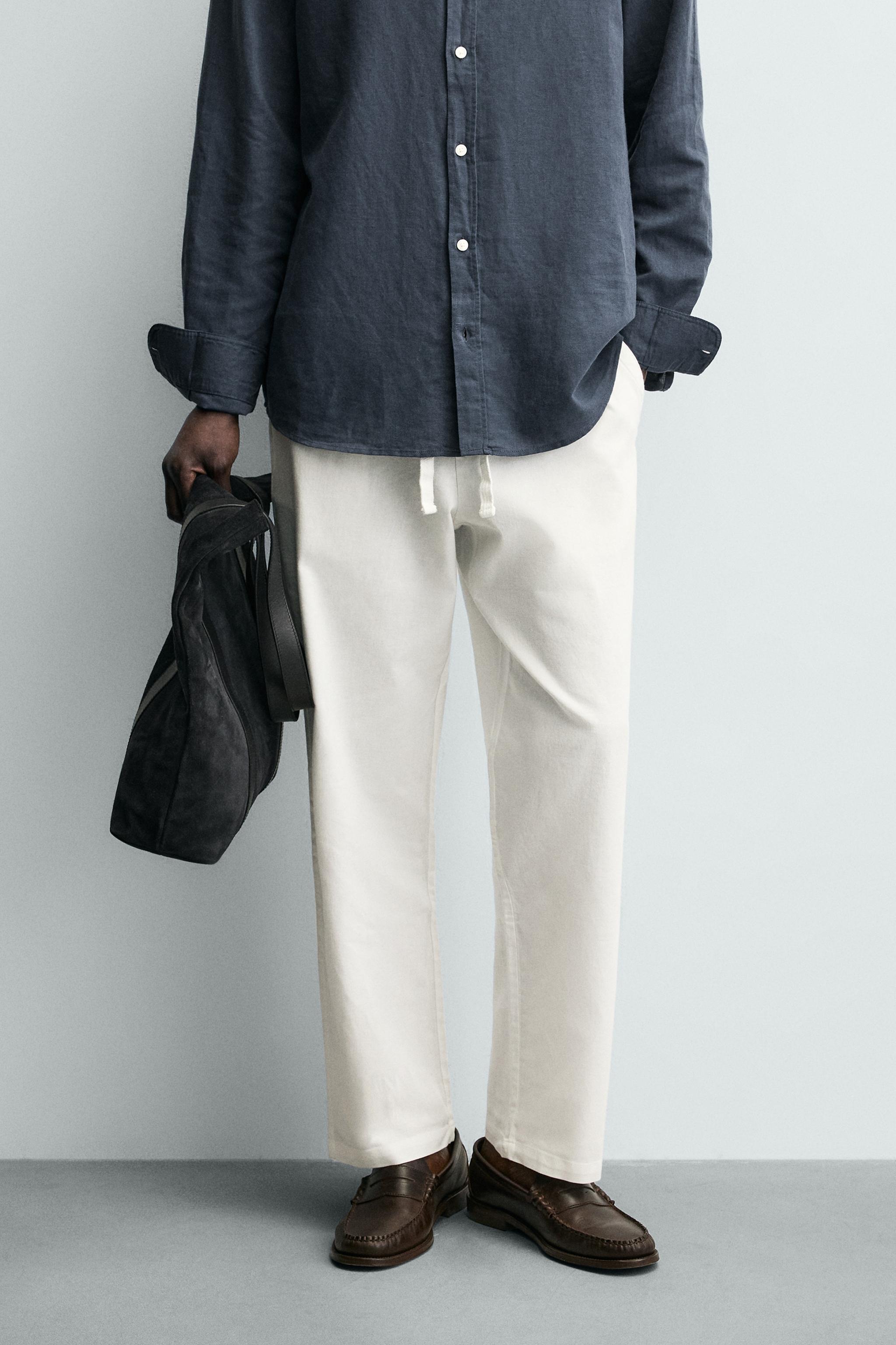 Linen Blend Relaxed Fit Trousers (Oyster White)