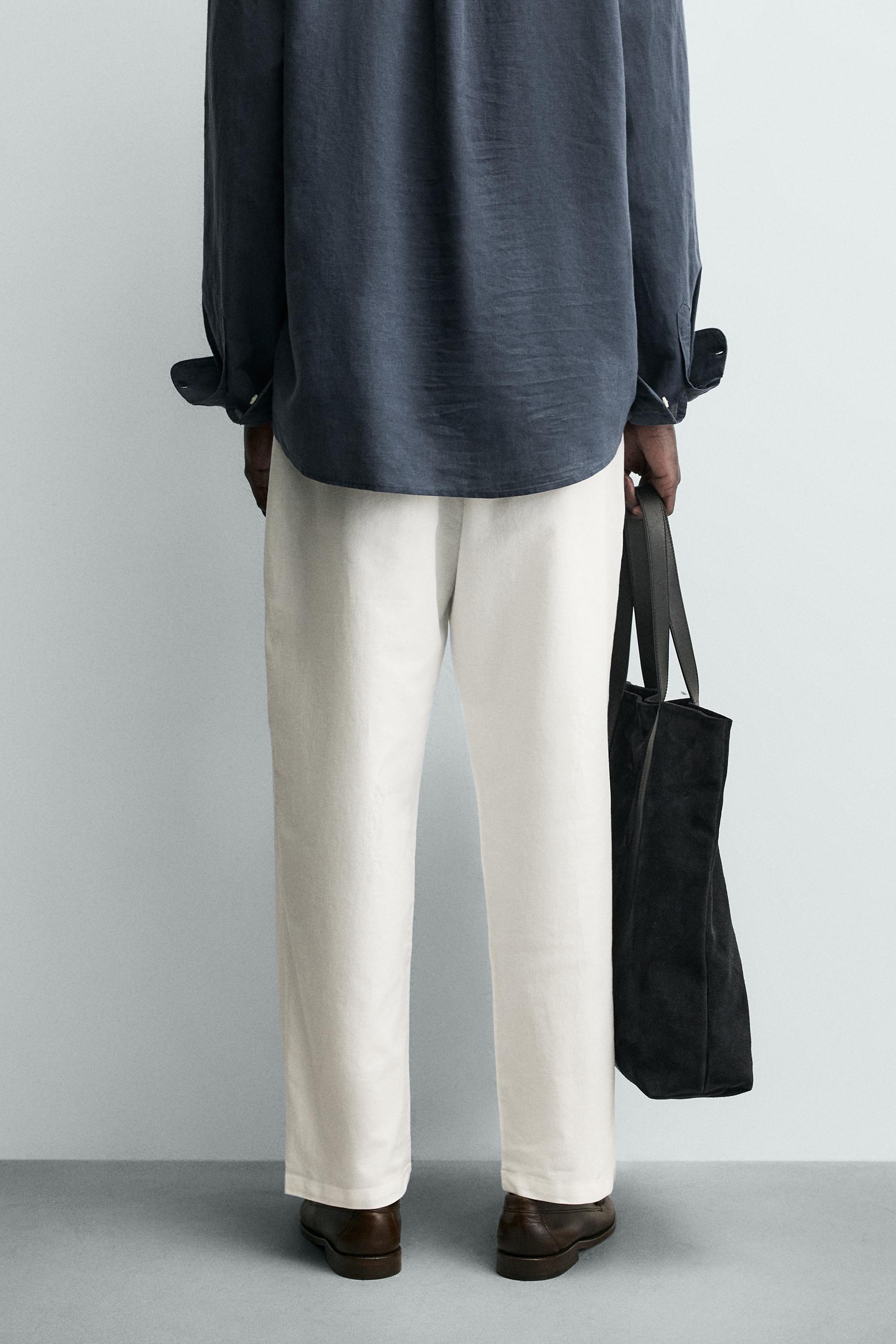 Linen Blend Relaxed Fit Trousers (Oyster White)