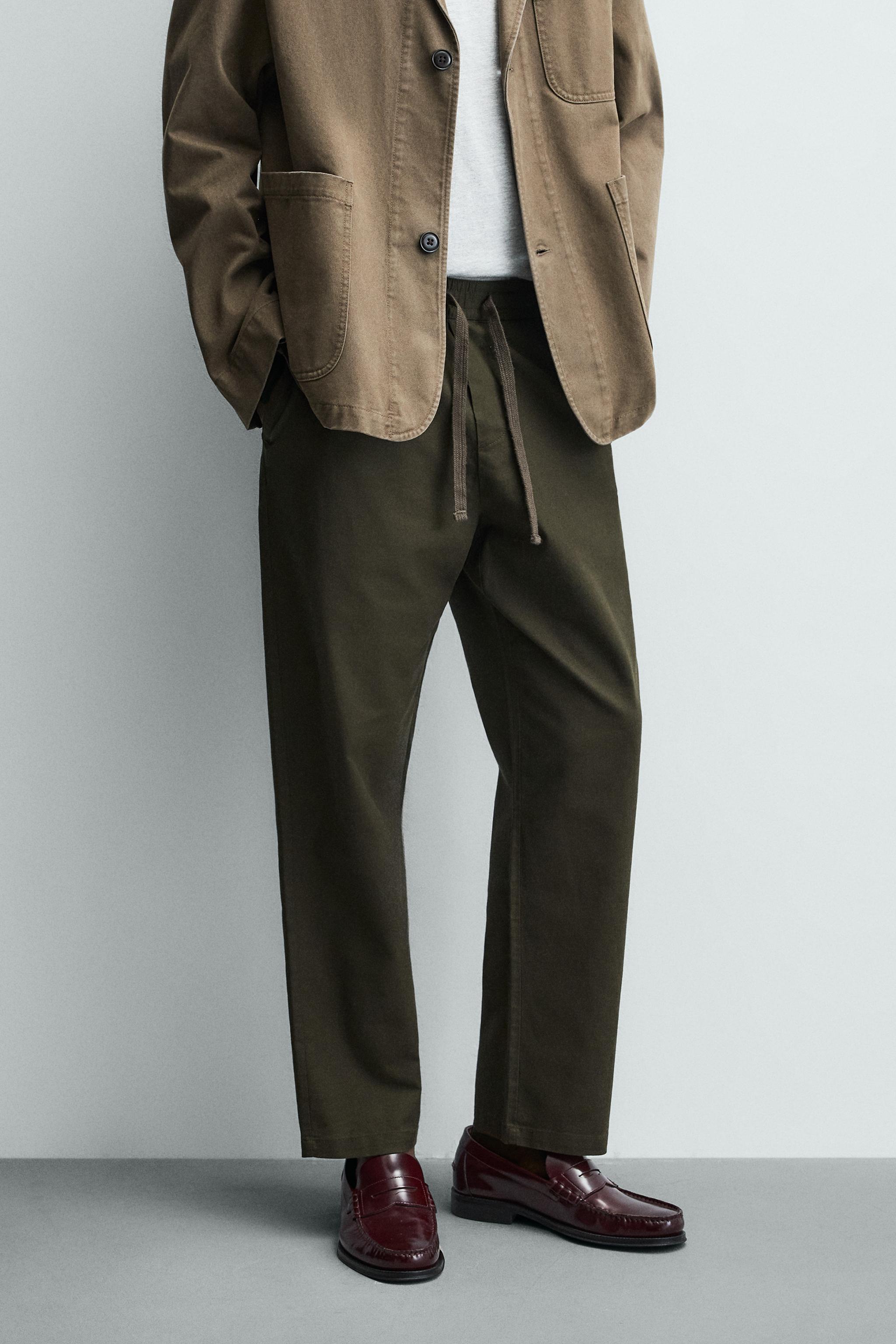 Linen Blend Relaxed Fit Trousers (Dark Khaki)