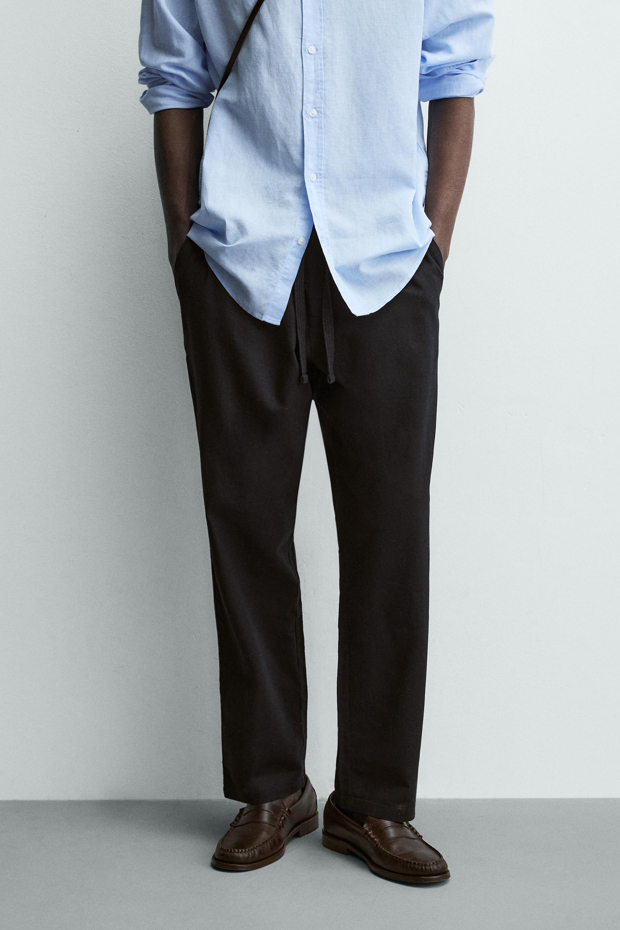 Linen Blend Relaxed Fit Trousers (Black)
