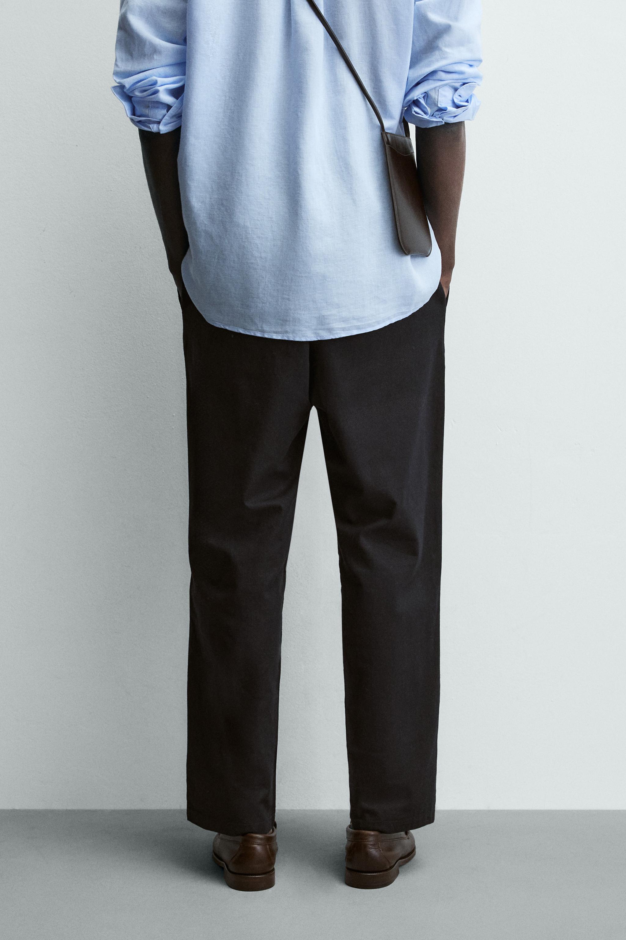 Linen Blend Relaxed Fit Trousers (Black)