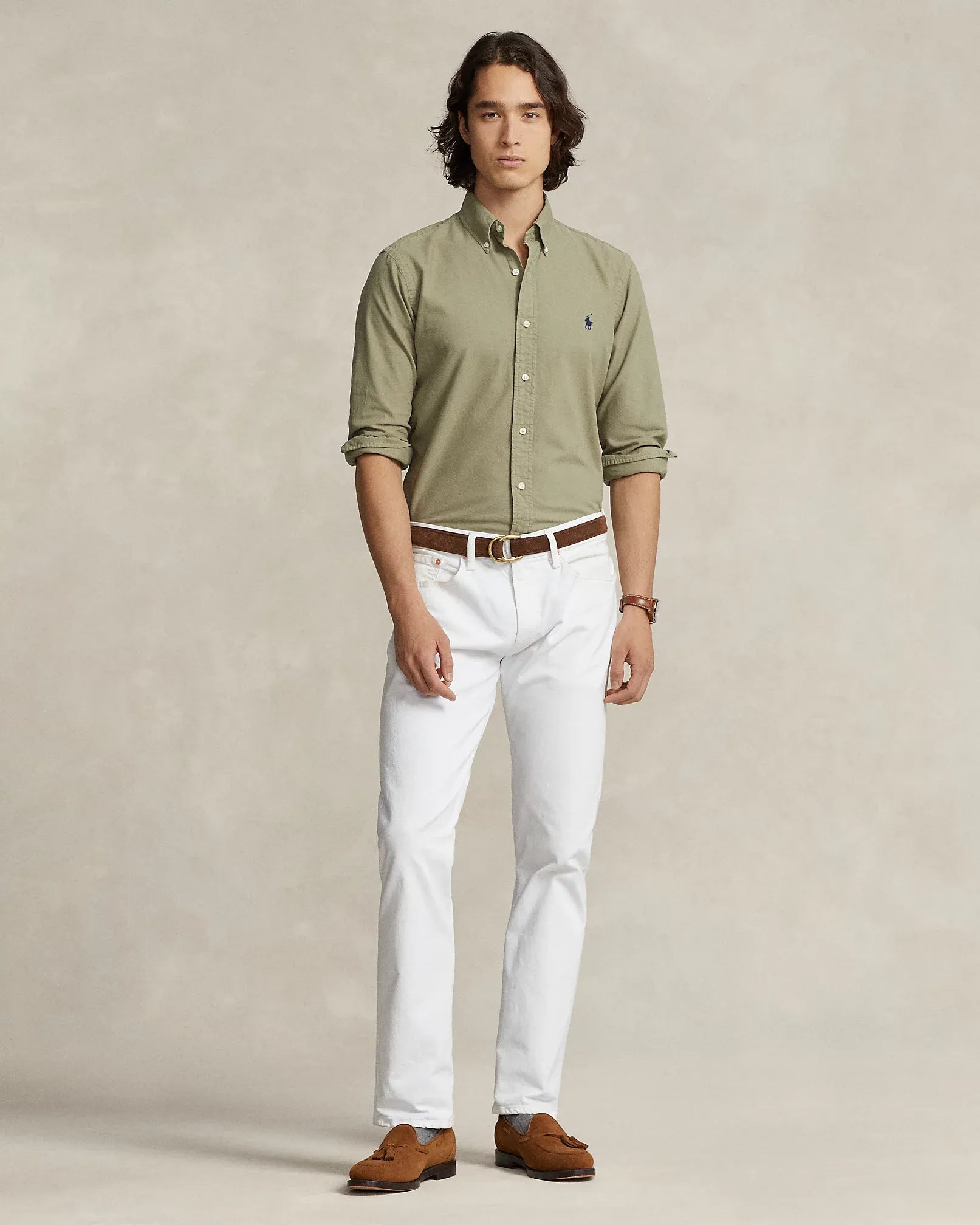 Classic Fit Garment-Dyed Oxford Shirt (Sage Green)