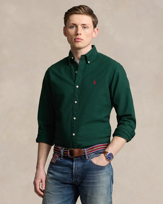 Classic Fit Garment-Dyed Oxford Shirt (Moss Agate)