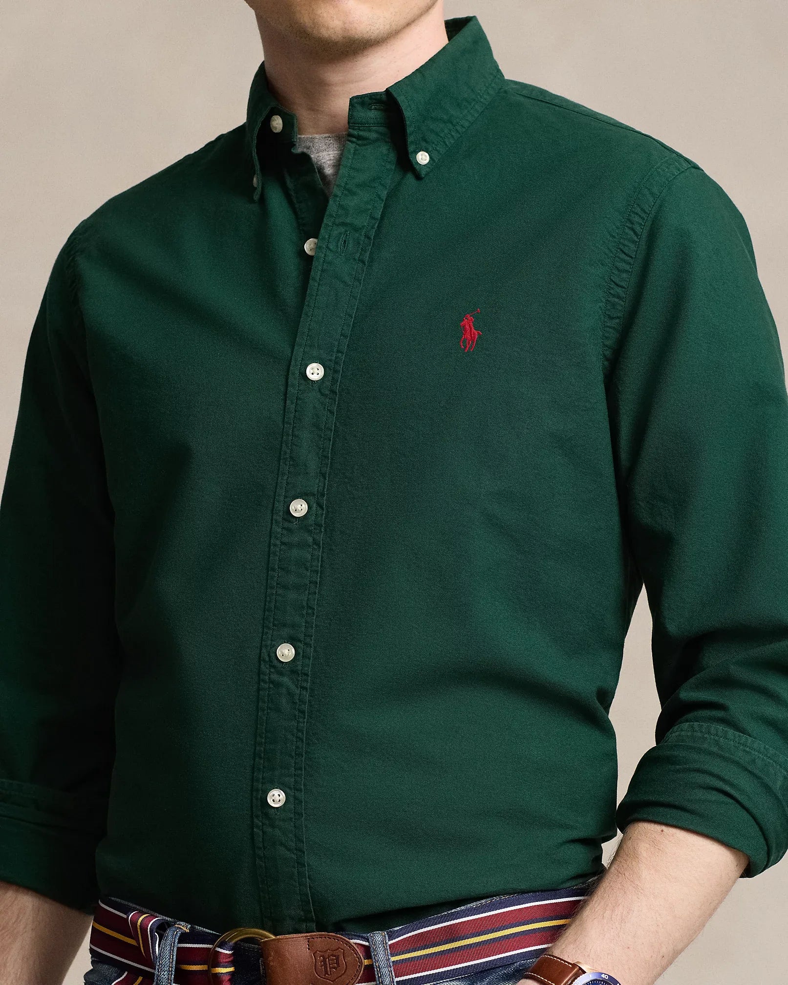 Classic Fit Garment-Dyed Oxford Shirt (Moss Agate)