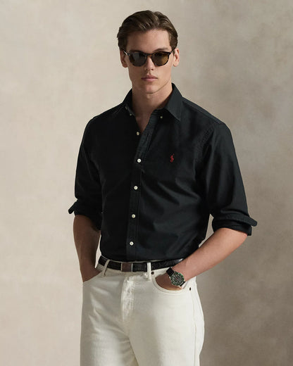 Classic Fit Garment-Dyed Oxford Shirt (Polo Black)