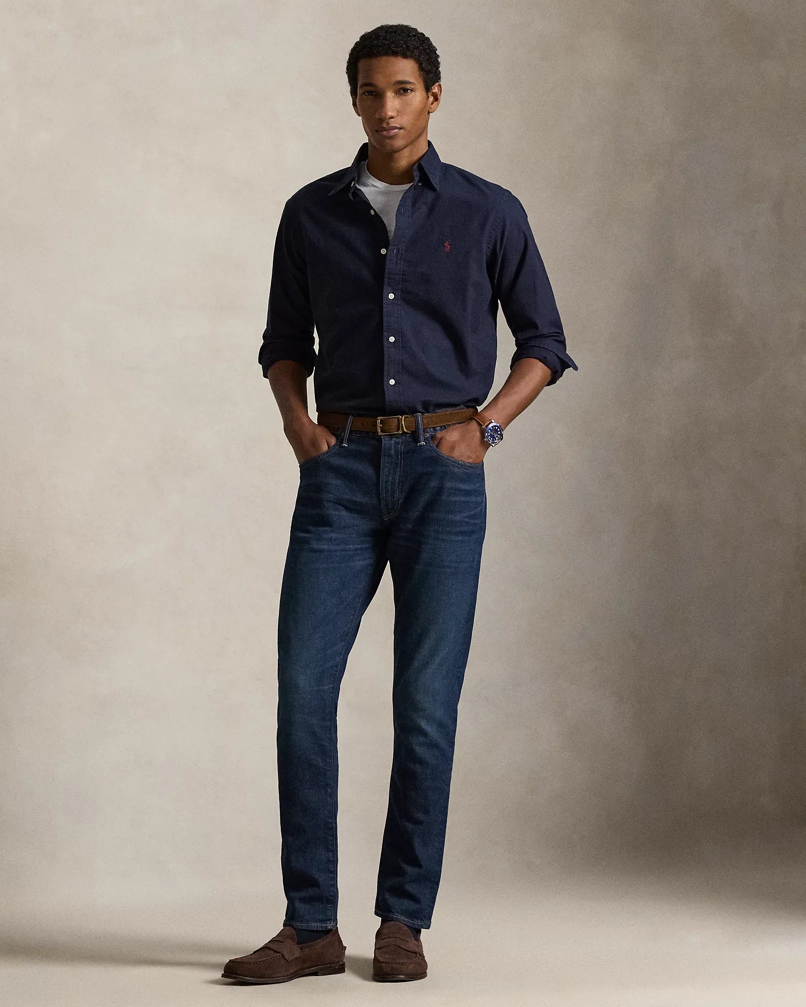 Classic Fit Garment-Dyed Oxford Shirt (RL Navy)