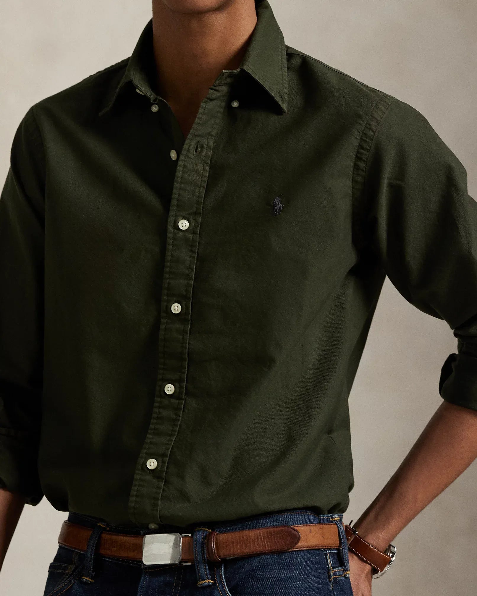 Classic Fit Garment-Dyed Oxford Shirt (Estate Olive)