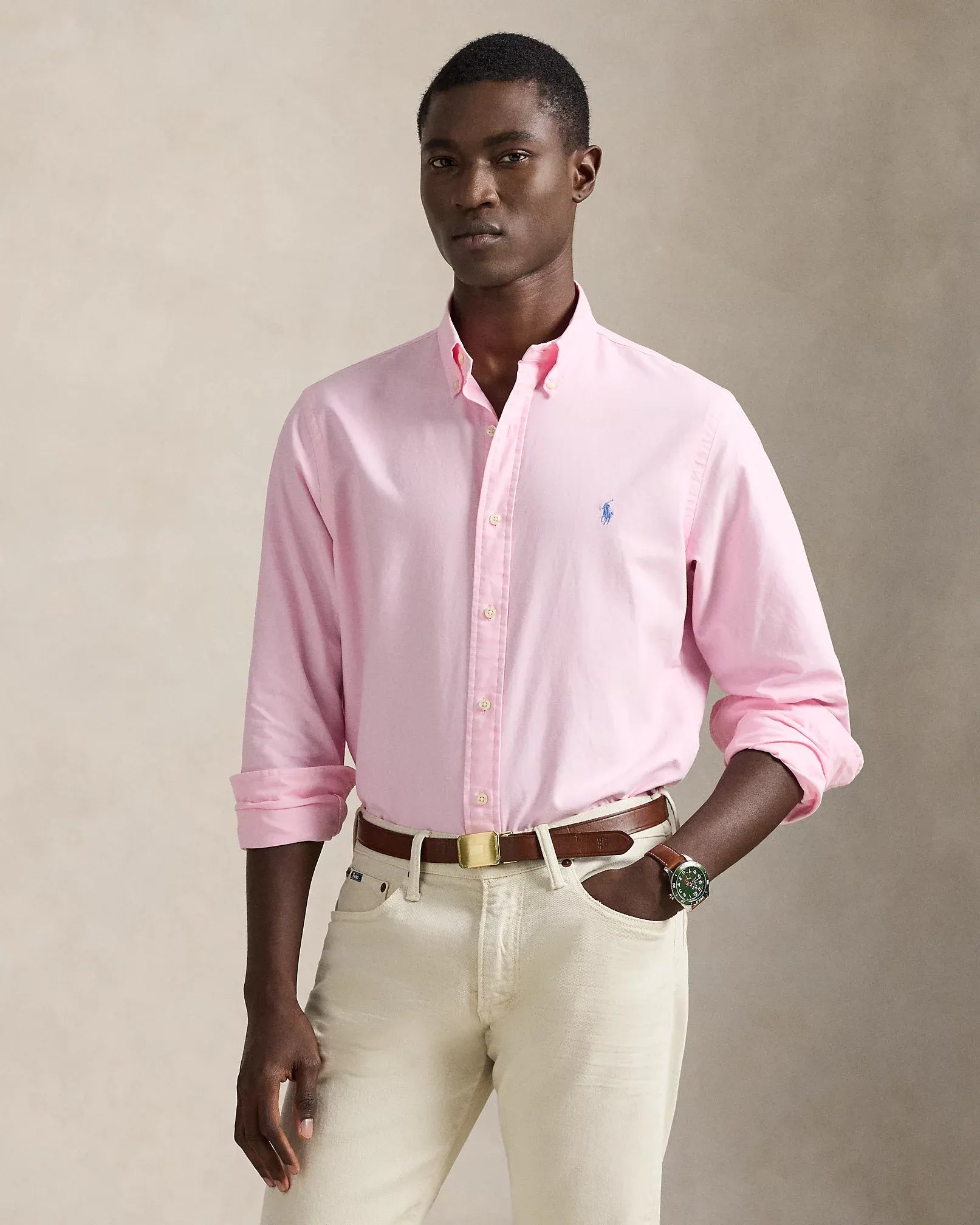Classic Fit Garment-Dyed Oxford Shirt (Caramel Pink)