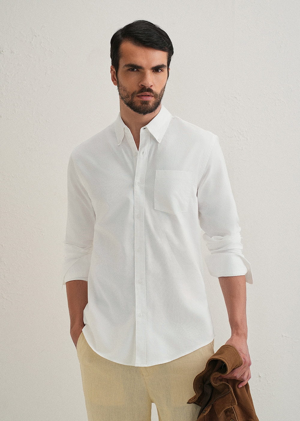 Classic Fit Garment-Dyed Oxford Shirt (White)