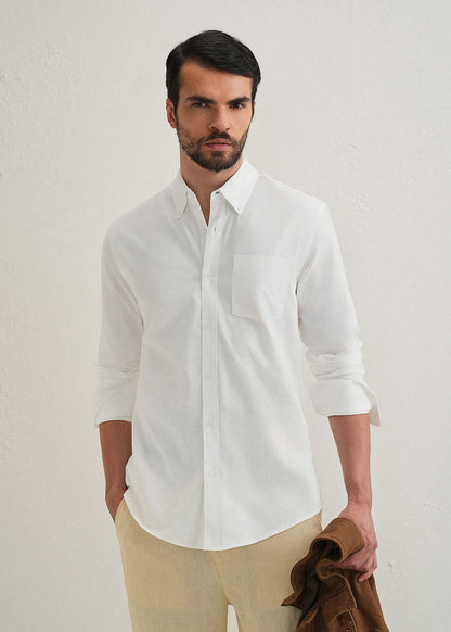 Classic Fit Garment-Dyed Oxford Shirt (White)
