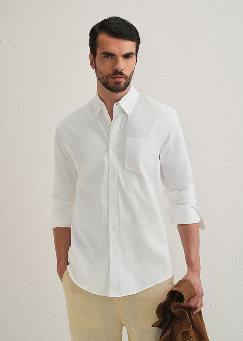 Classic Fit Garment-Dyed Oxford Shirt (White)