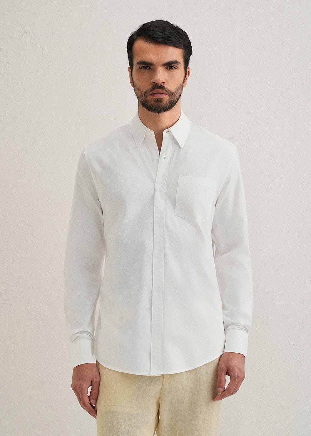 Classic Fit Garment-Dyed Oxford Shirt (White)