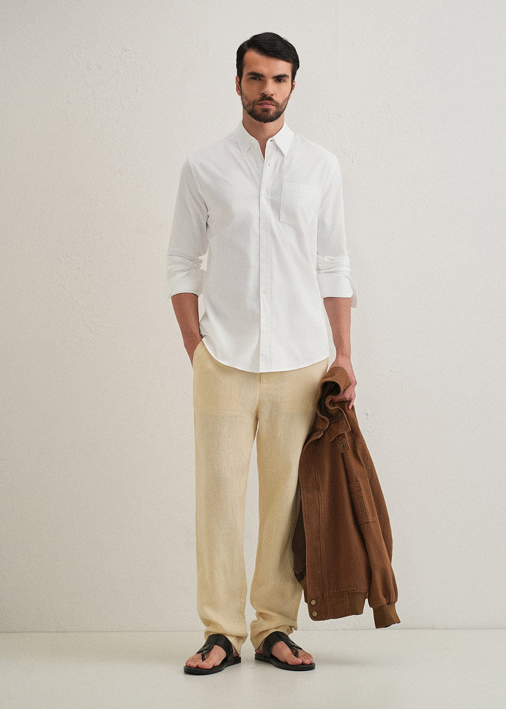 Classic Fit Garment-Dyed Oxford Shirt (White)