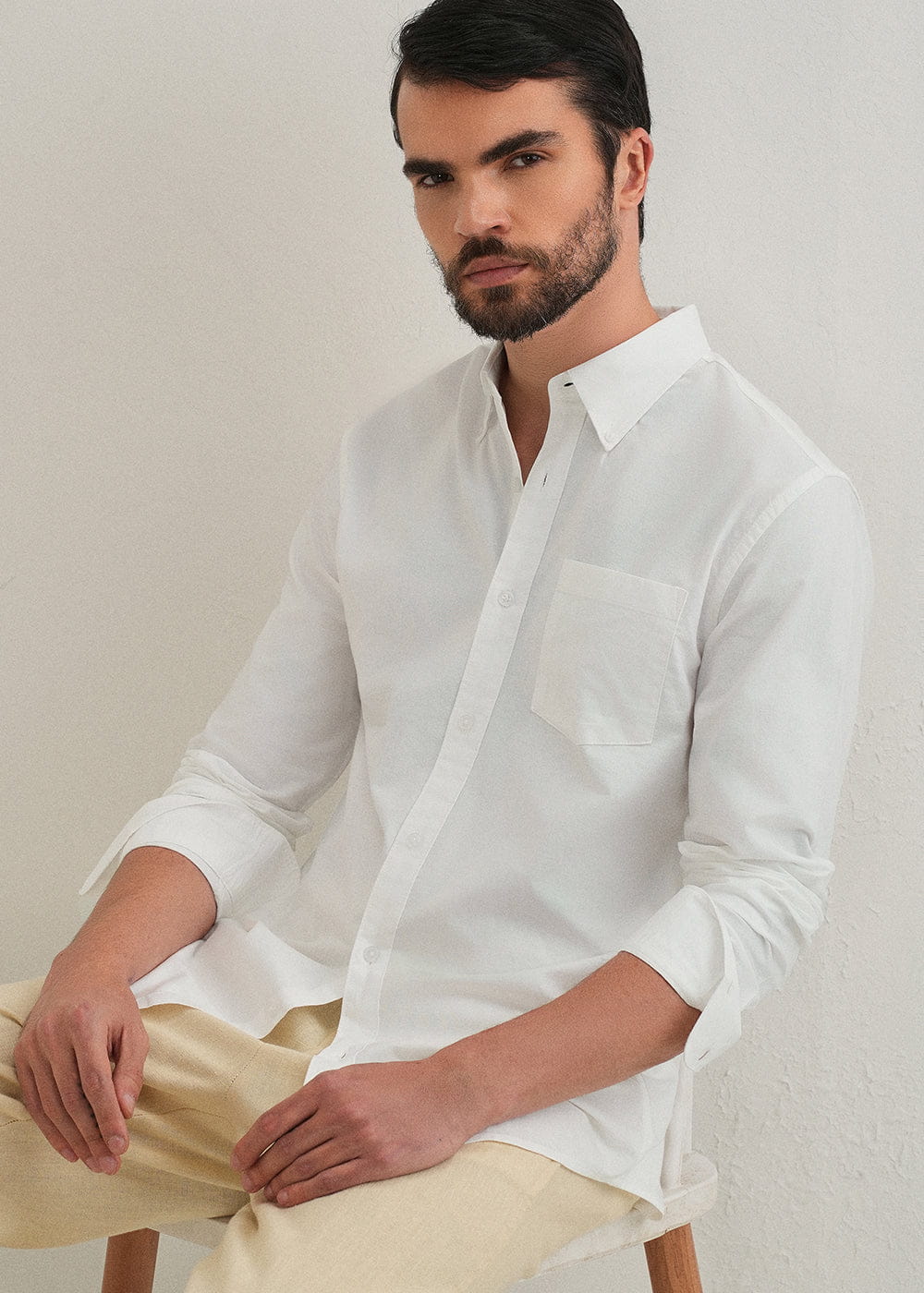 Classic Fit Garment-Dyed Oxford Shirt (White)