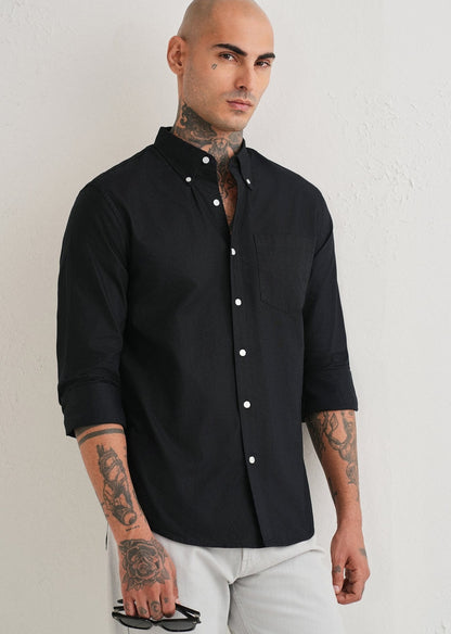 Classic Fit Garment-Dyed Oxford Shirt (Polo Black)