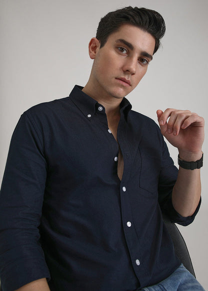 Classic Fit Garment-Dyed Oxford Shirt (Navy)