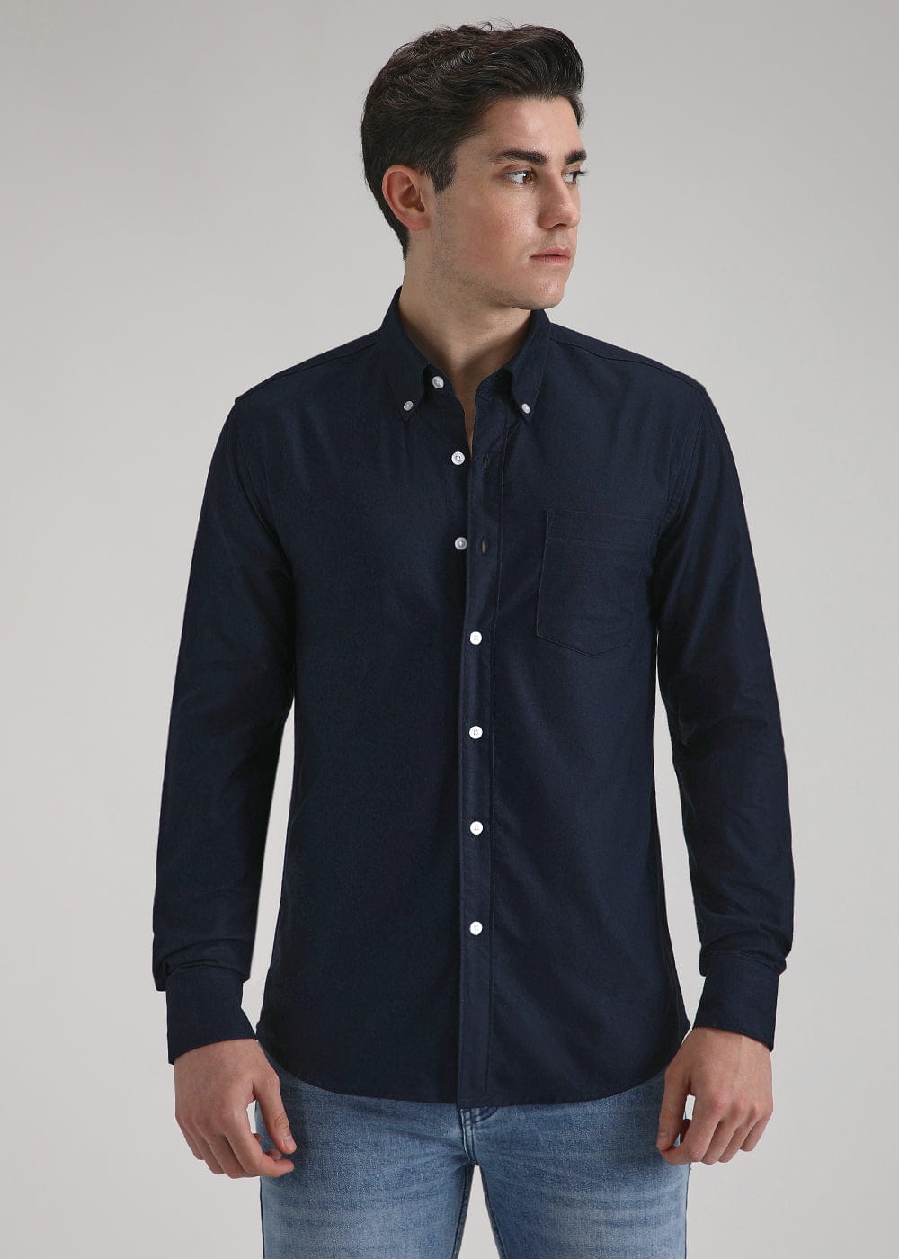 Classic Fit Garment-Dyed Oxford Shirt (Navy)