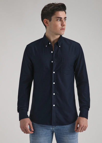 Classic Fit Garment-Dyed Oxford Shirt (Navy)