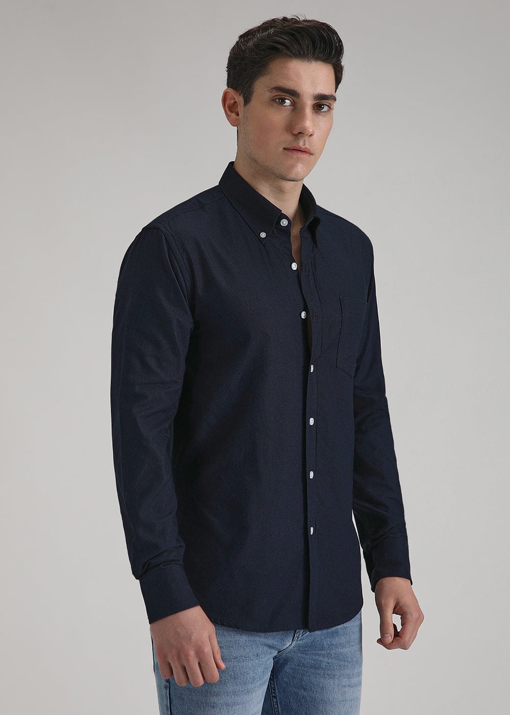 Classic Fit Garment-Dyed Oxford Shirt (Navy)